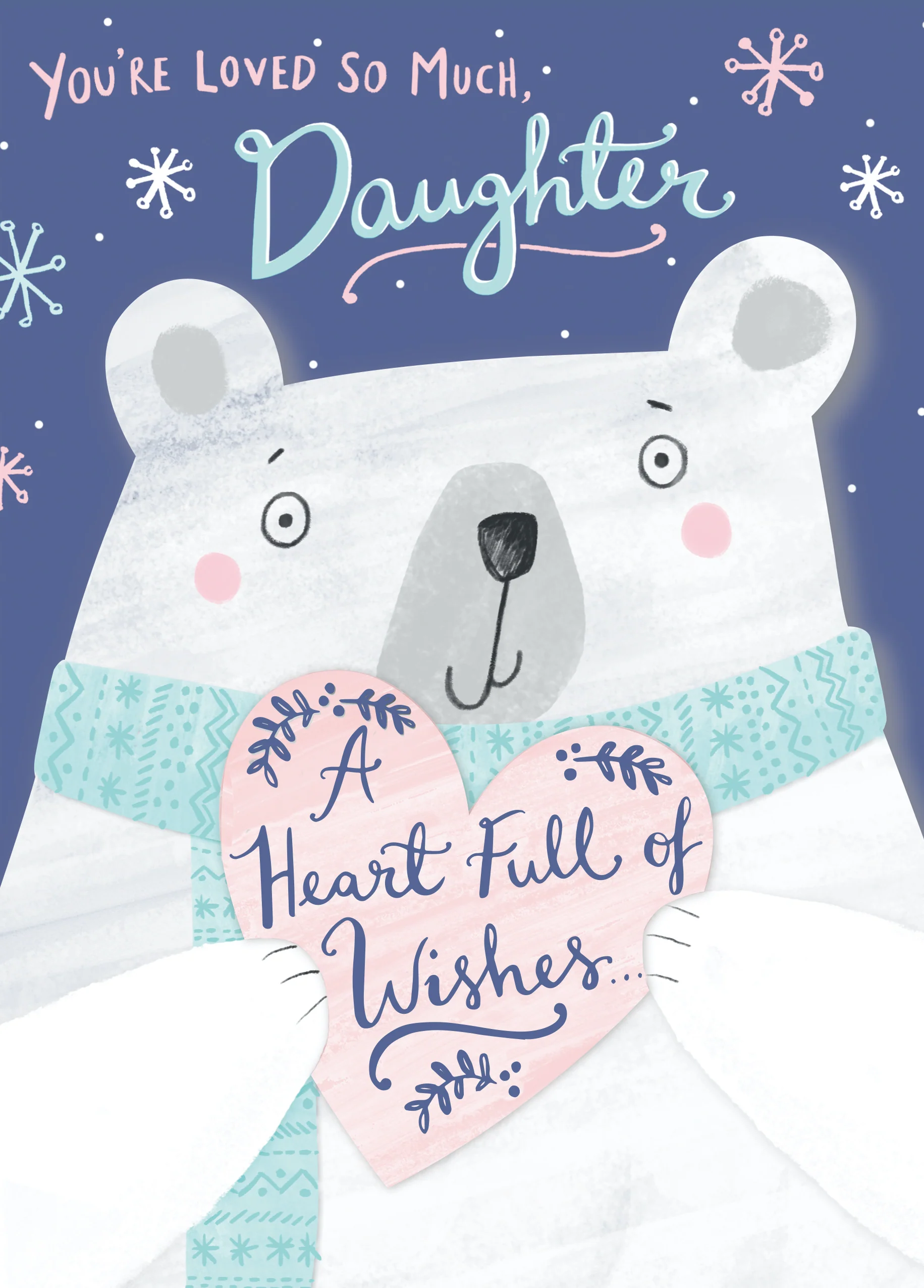 Personalised Daughter Polar Bear And Heart Christmas Card