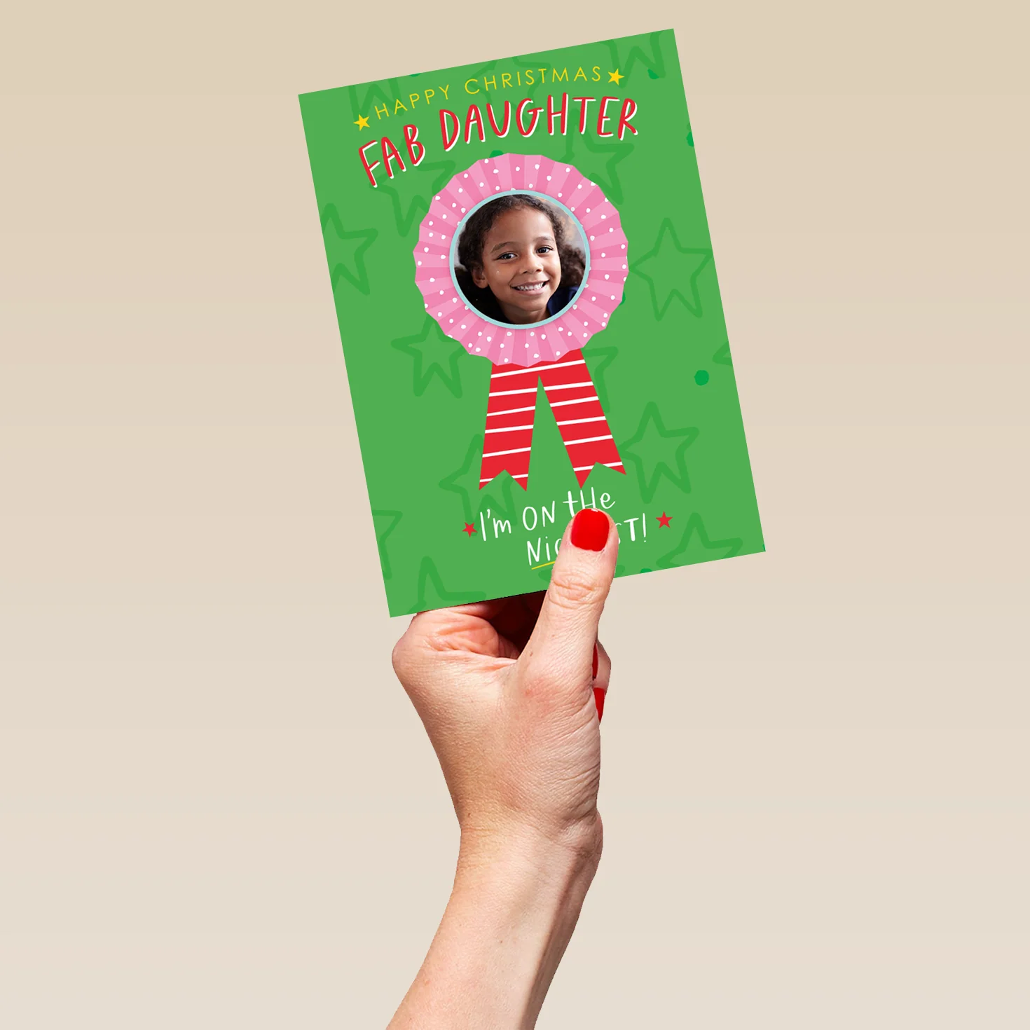 Personalised Daughter Rosette Photo Christmas Card - Image 5
