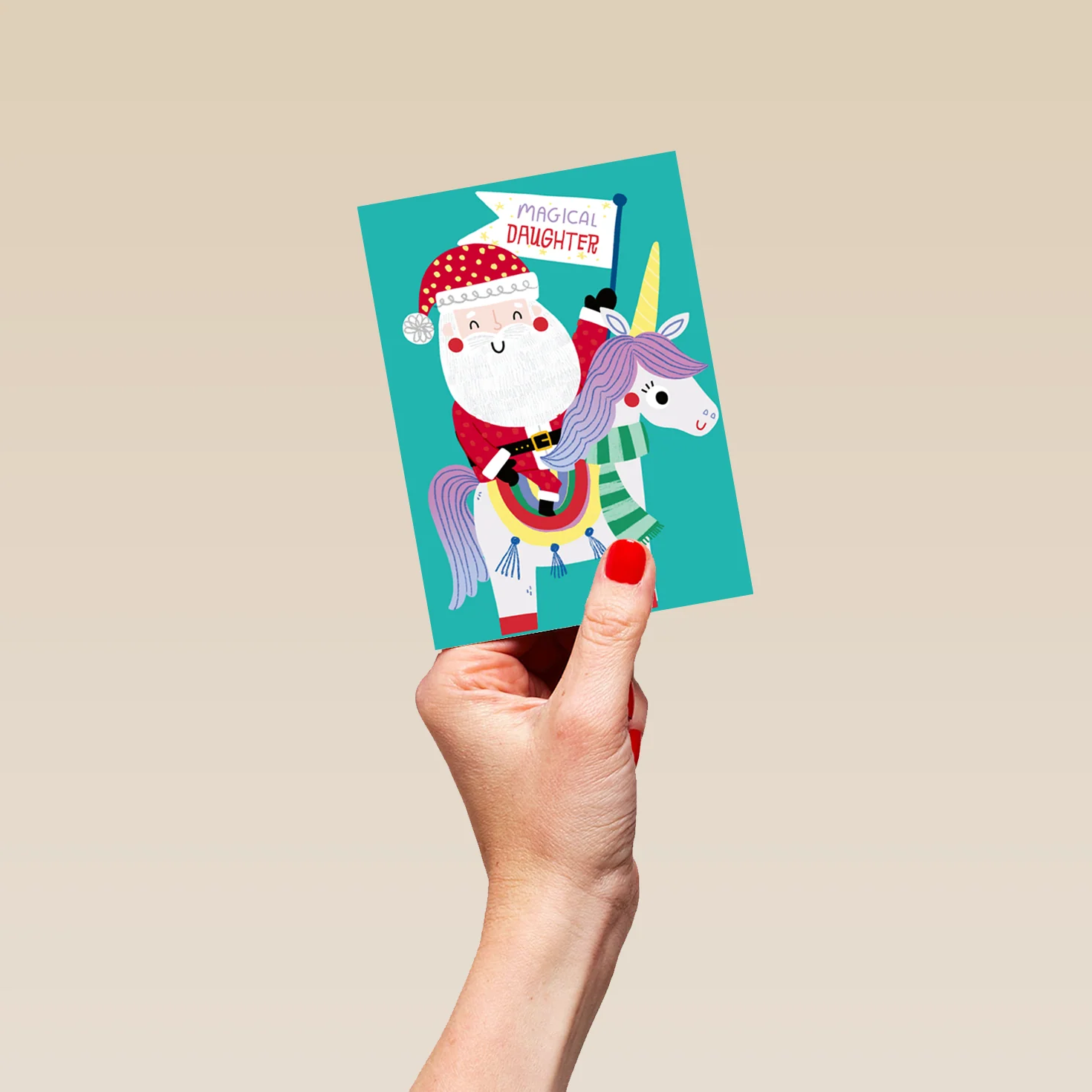 Personalised Daughter Santa And Unicorn Christmas Card - Image 4