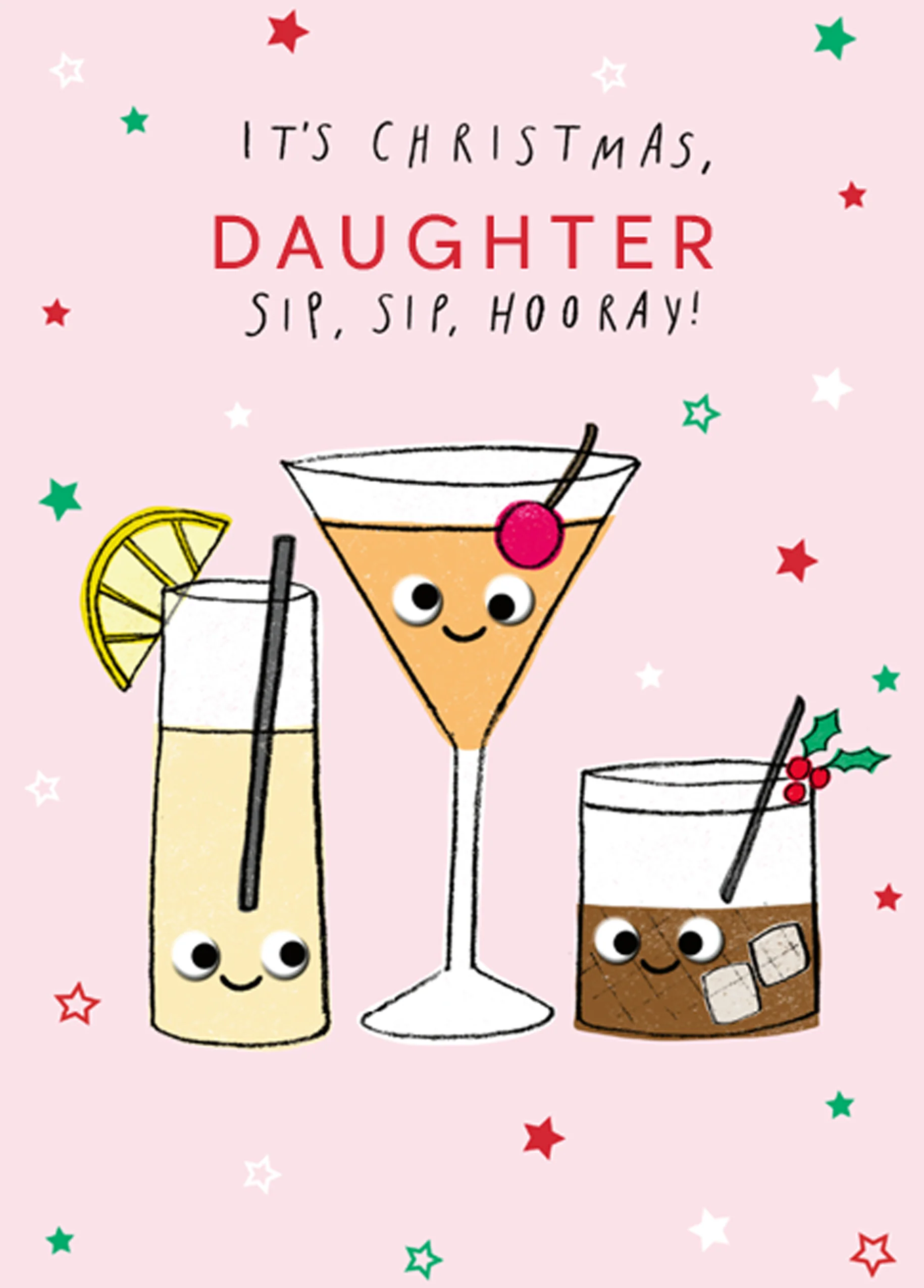 Personalised Daughter Sip Sip Hooray Christmas Card