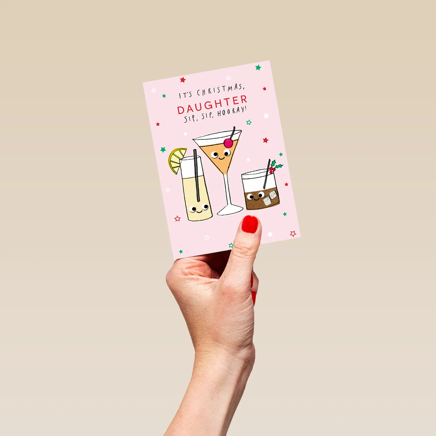 Personalised Daughter Sip Sip Hooray Christmas Card - Image 4