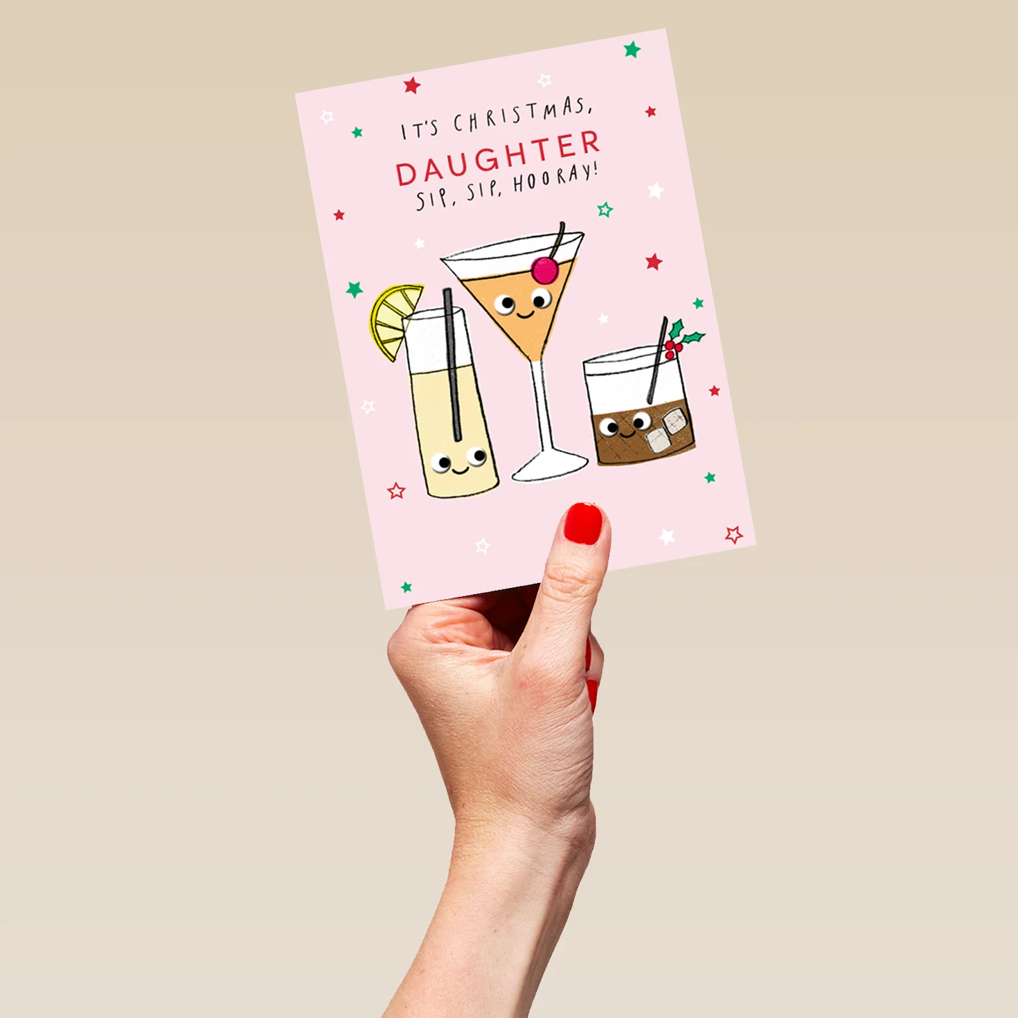 Personalised Daughter Sip Sip Hooray Christmas Card - Image 5