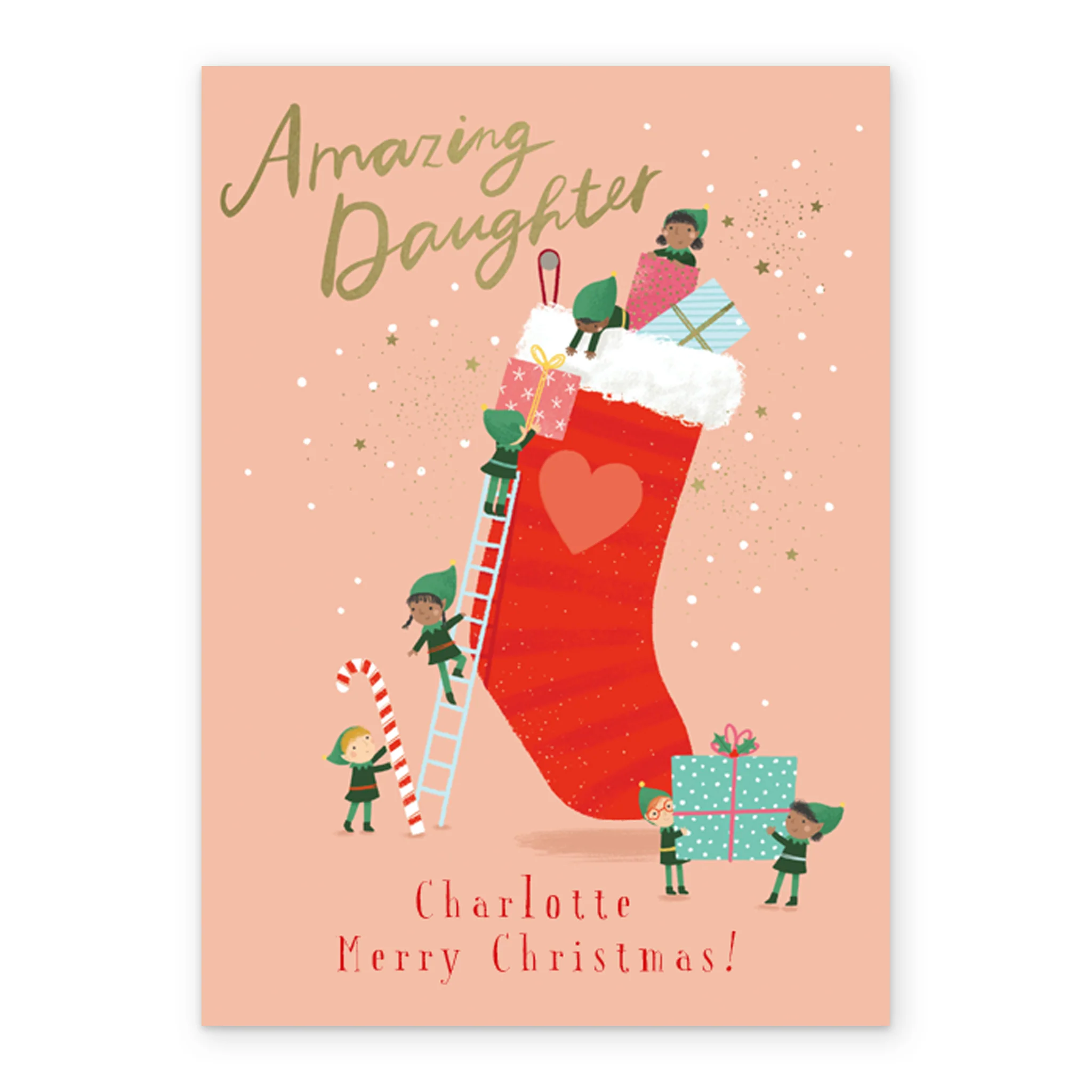Personalised Daughter Stocking And Gifts Christmas Card - Image 2
