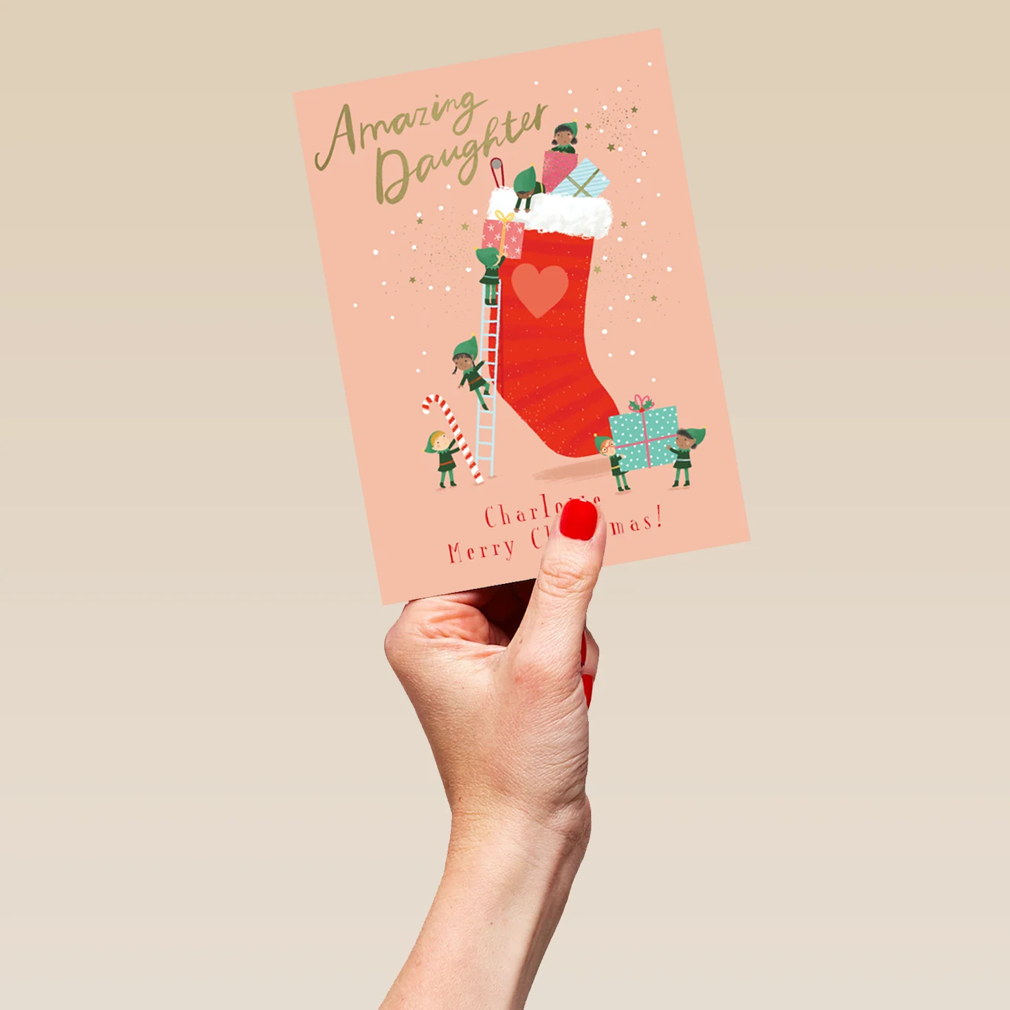 Personalised Daughter Stocking And Gifts Christmas Card - Image 5