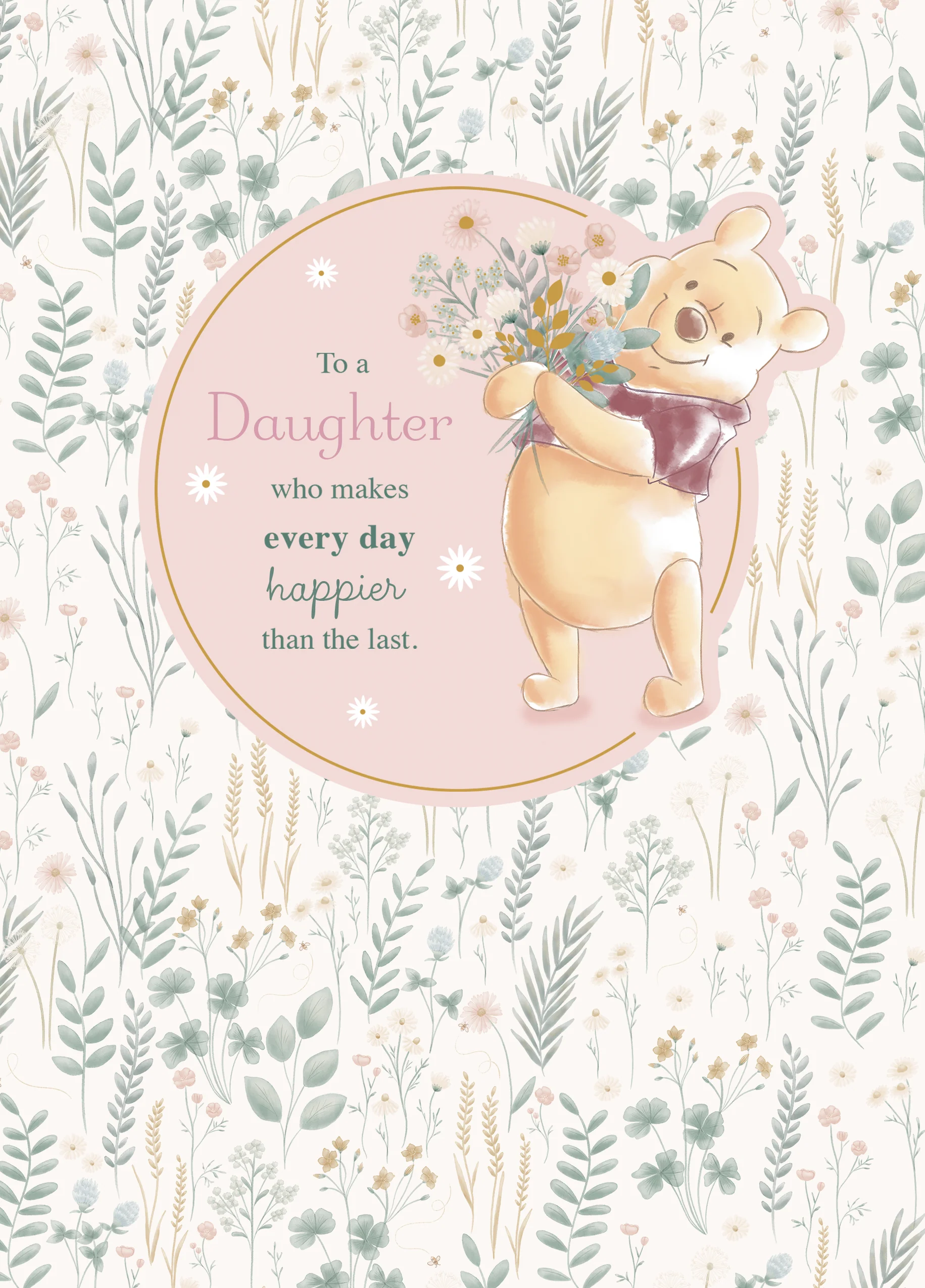 Personalised Daughter White Floral Winnie the Pooh Birthday Card