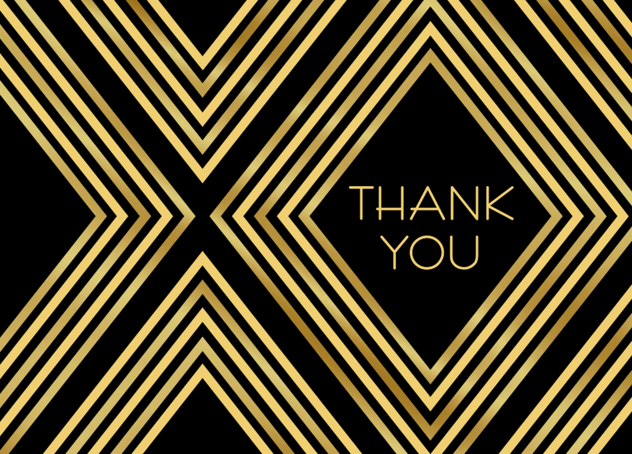 Personalised Deco Influenced Black and Gold Thank You Card