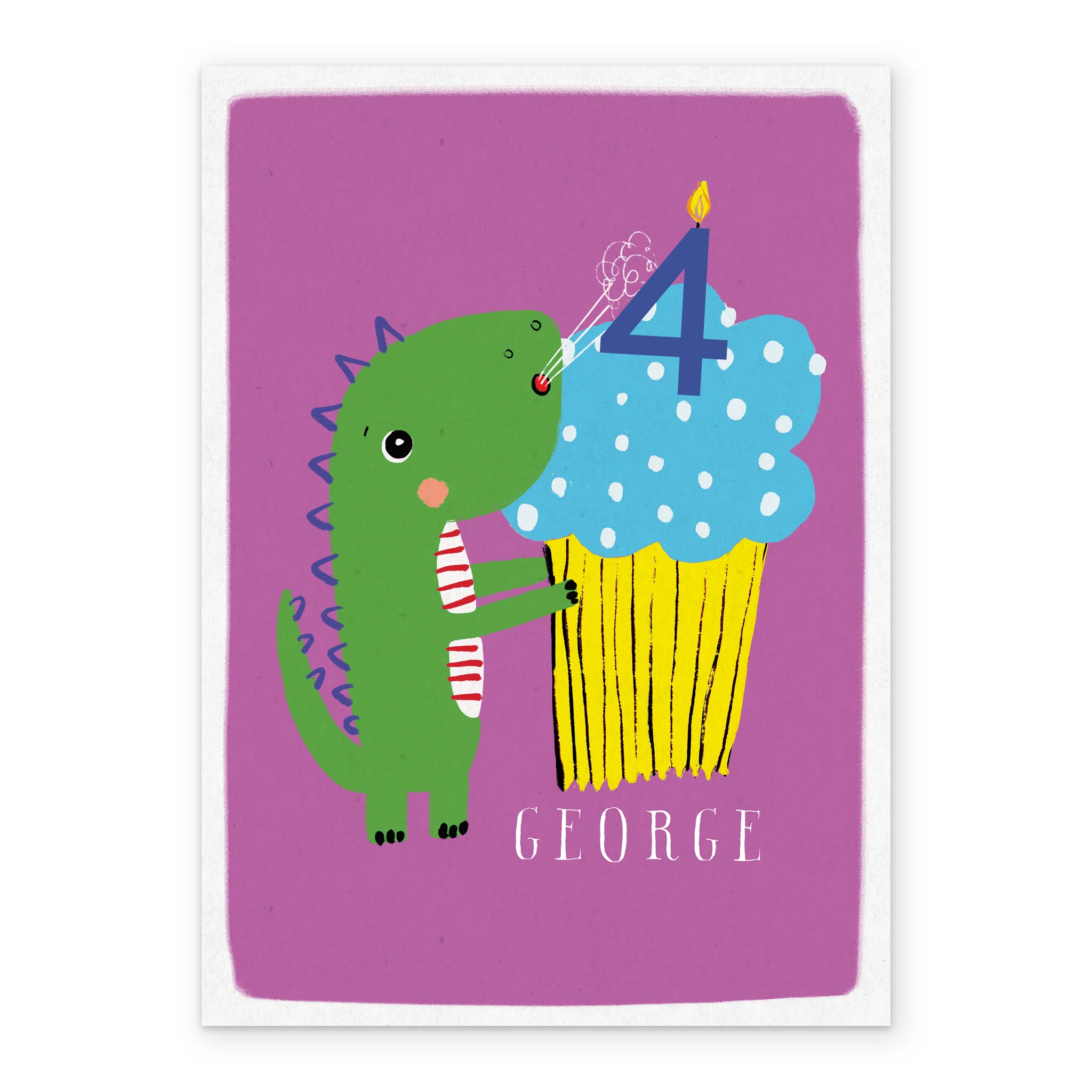 Personalised Dinosaur And Cupcake 4th Birthday Card - Image 2