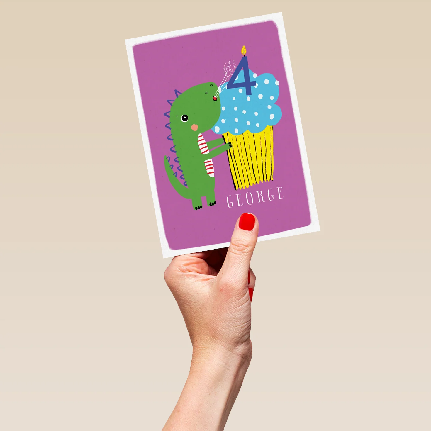 Personalised Dinosaur And Cupcake 4th Birthday Card - Image 5