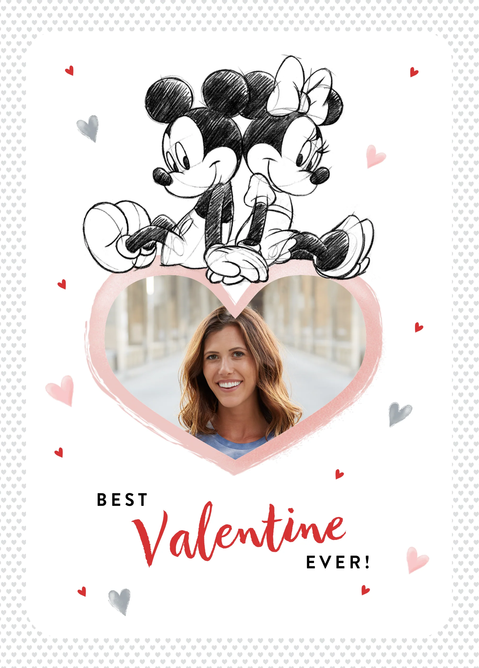 Personalised Disney Mickey & Minnie Mouse Love Hearts Valentine's Day Photo Upload Card
