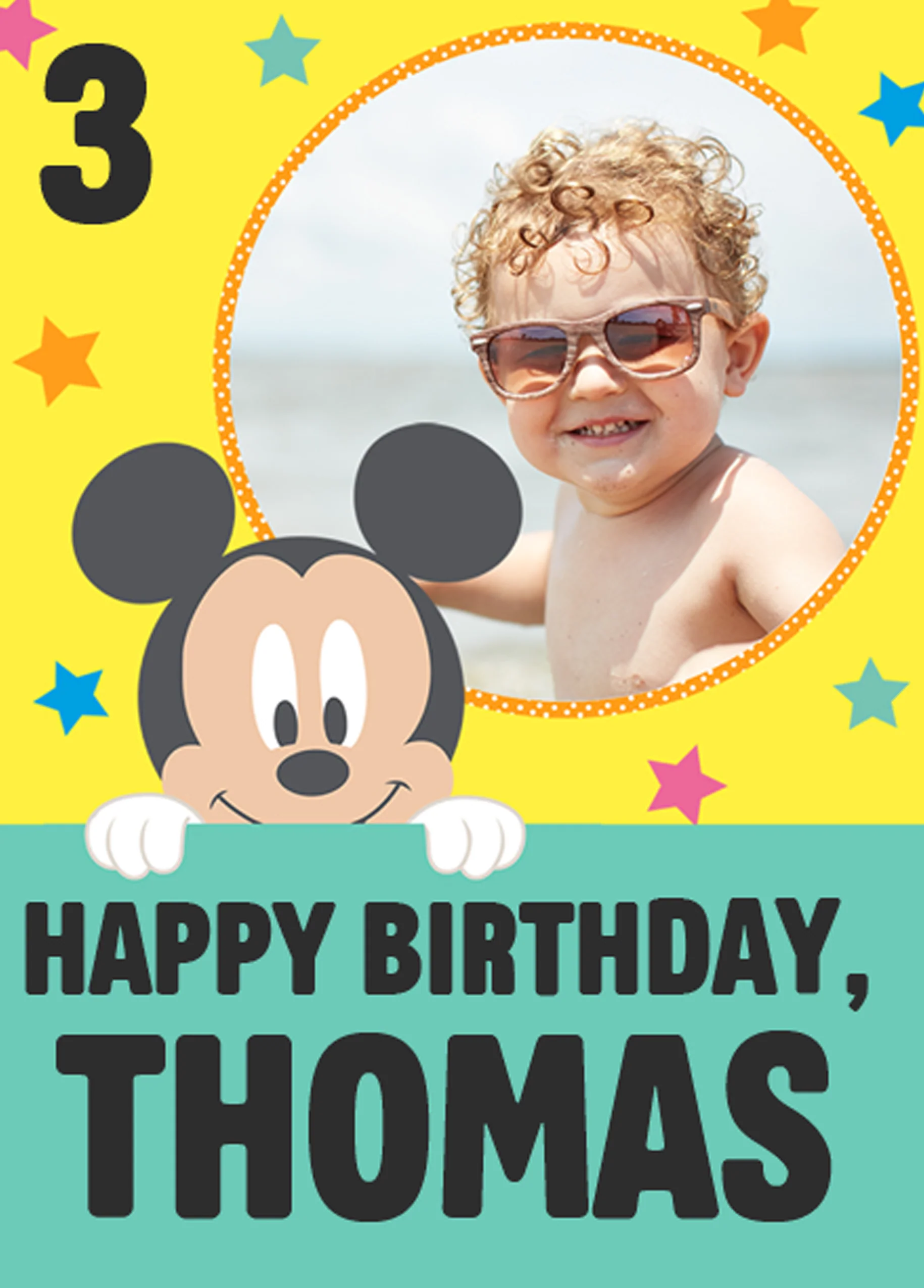 Personalised Disney Mickey Mouse Photo Upload 3rd Birthday Card