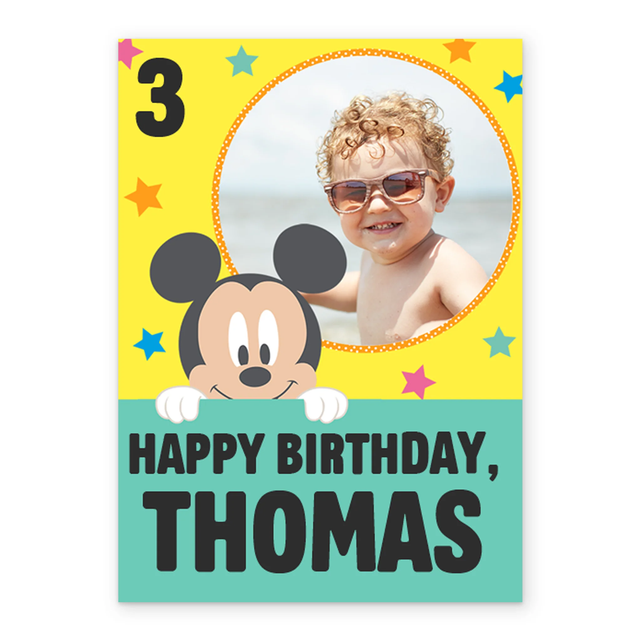 Personalised Disney Mickey Mouse Photo Upload 3rd Birthday Card - Image 2