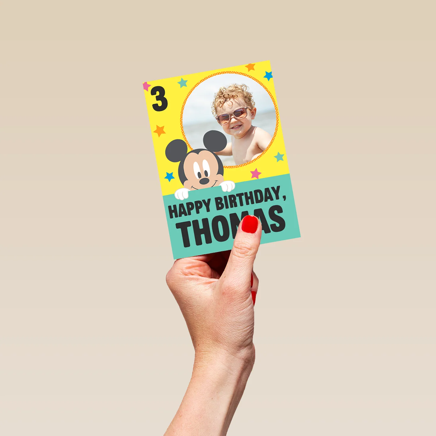Personalised Disney Mickey Mouse Photo Upload 3rd Birthday Card - Image 4