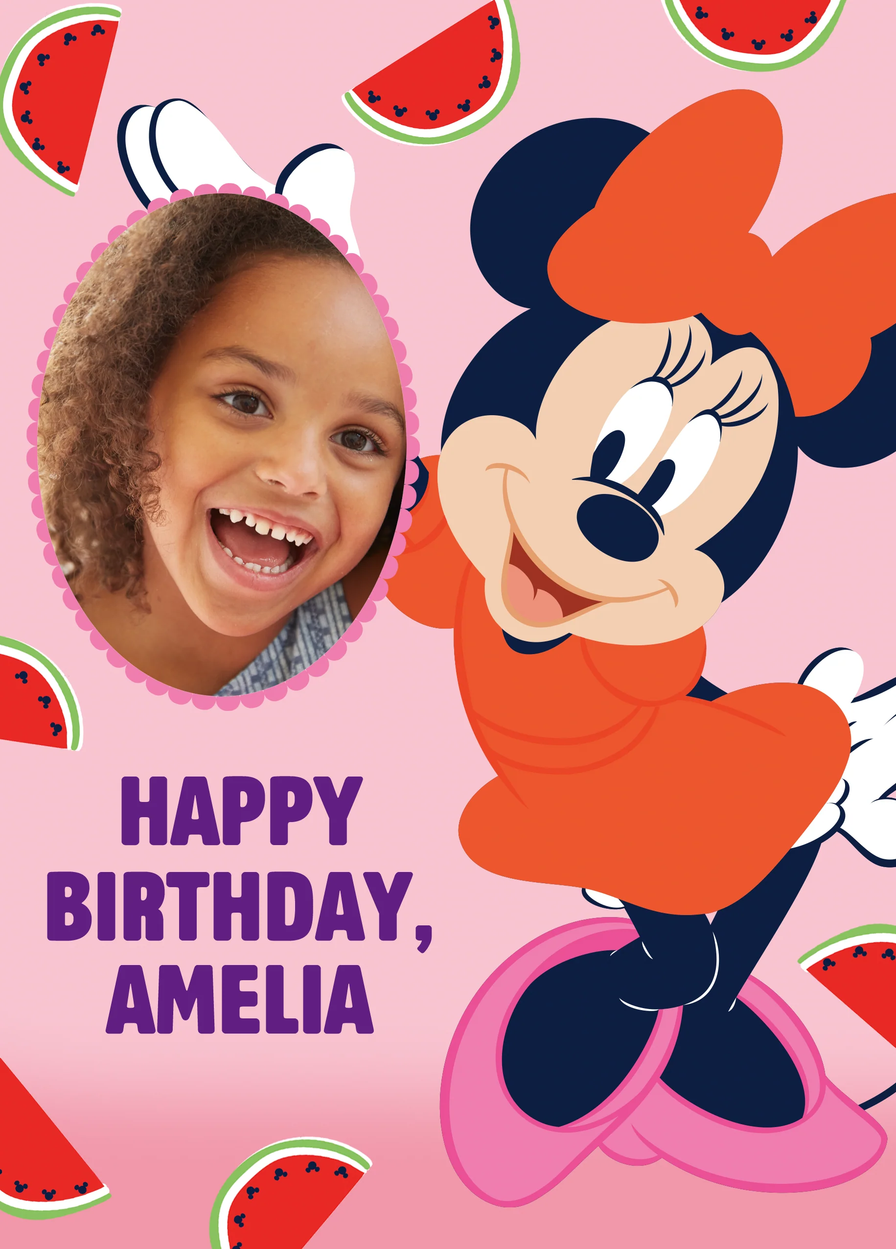 Personalised Disney Minnie Mouse Photo Upload Birthday Card