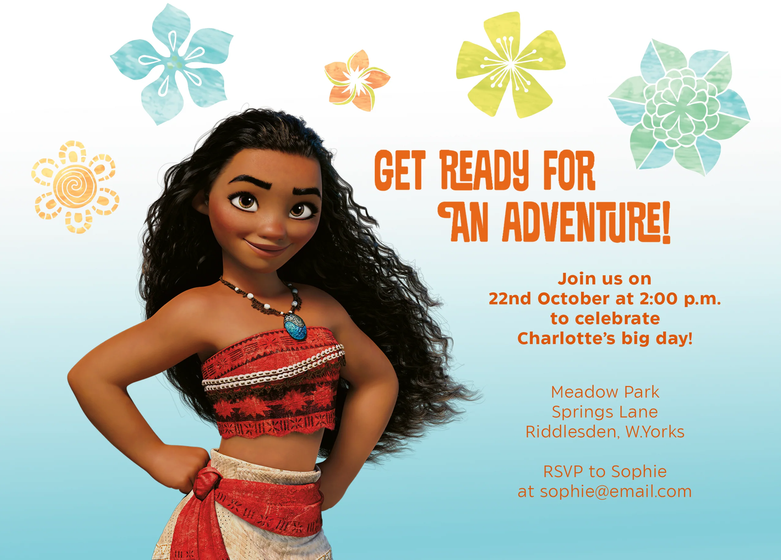 Personalised Disney Moana 'Adventure' Birthday Party Invitation