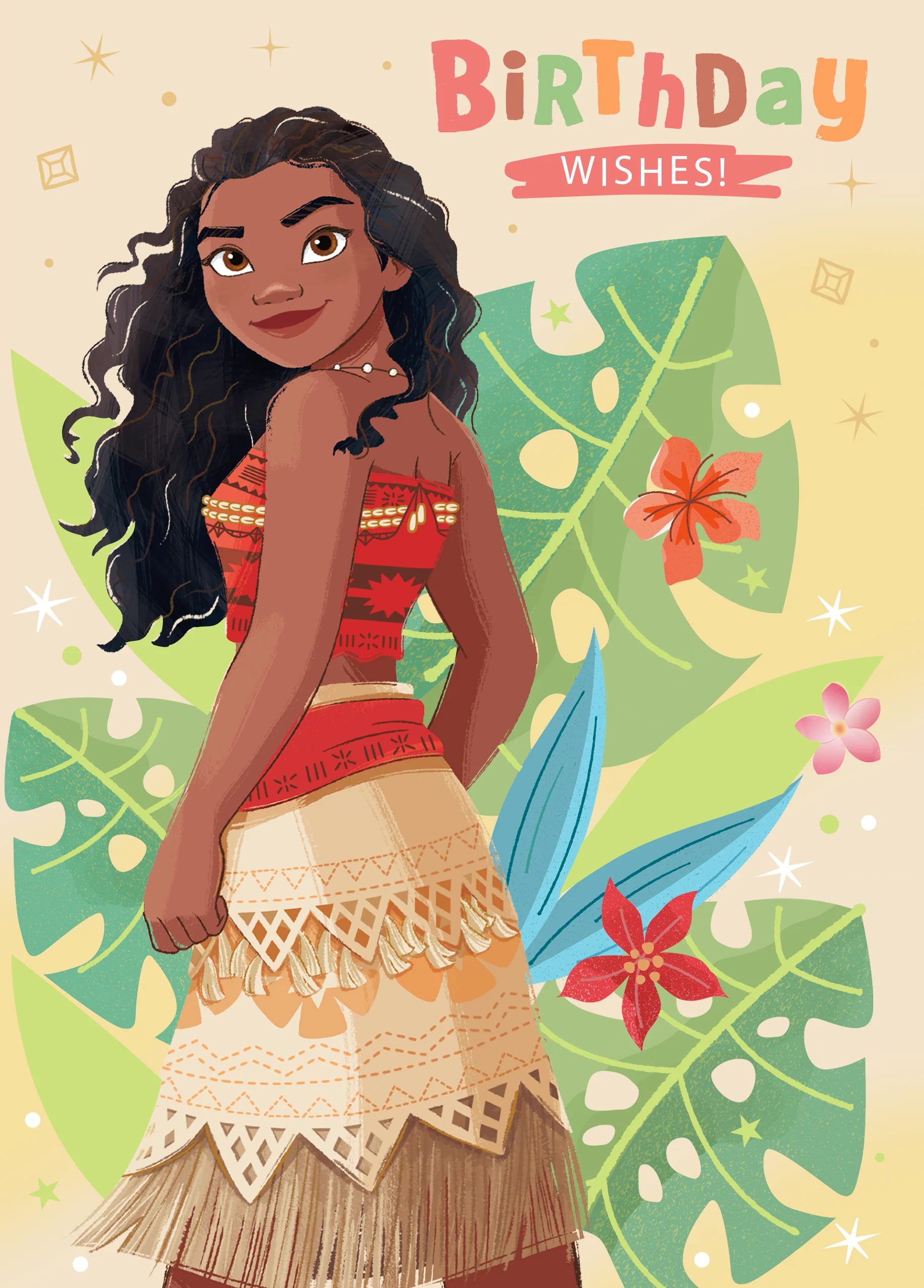 Personalised Disney Moana 'Tropical Leaves Design' Birthday Card for Kids