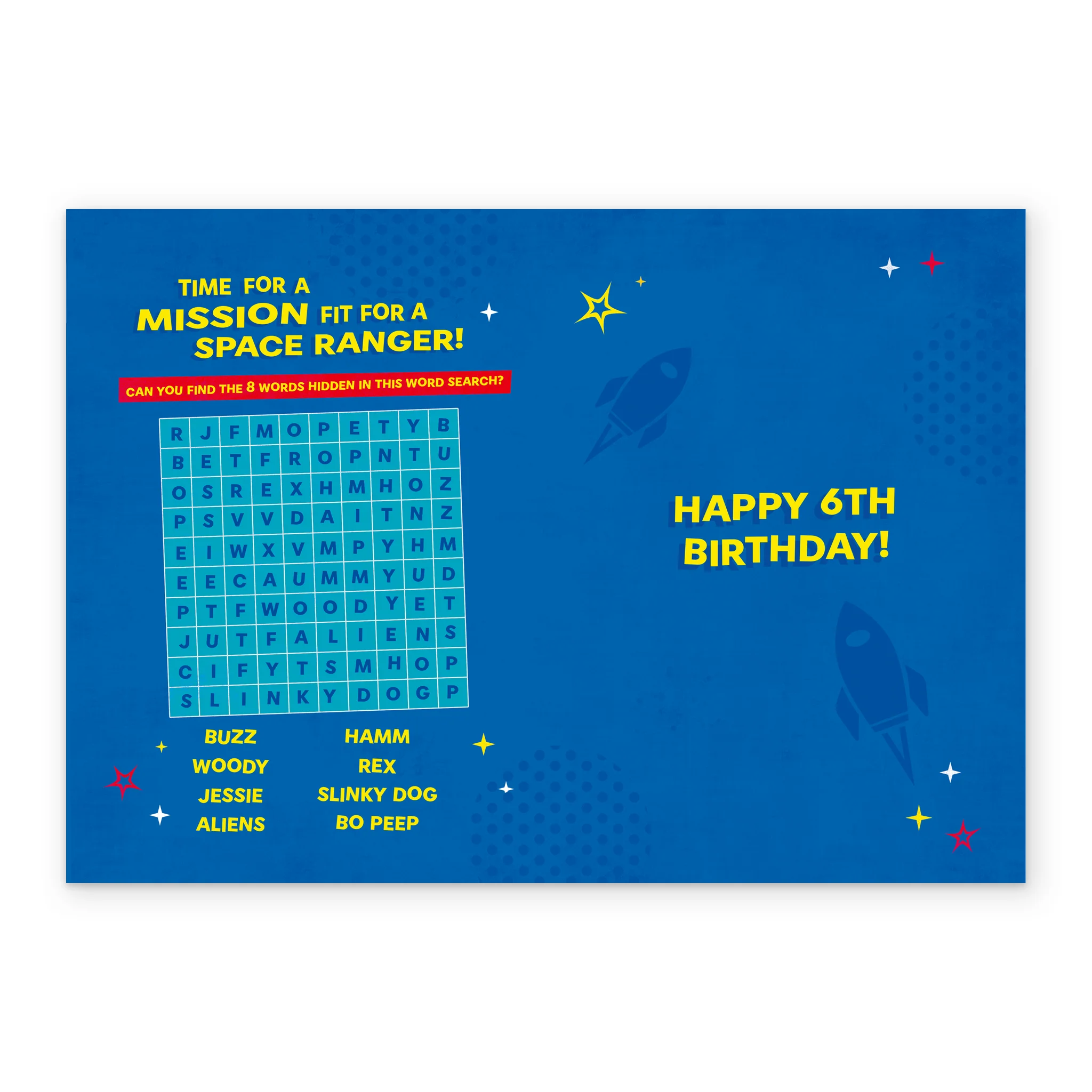 Personalised Disney Pixar Toy Story Age 6 Birthday Word Search Activity Card - Image 3