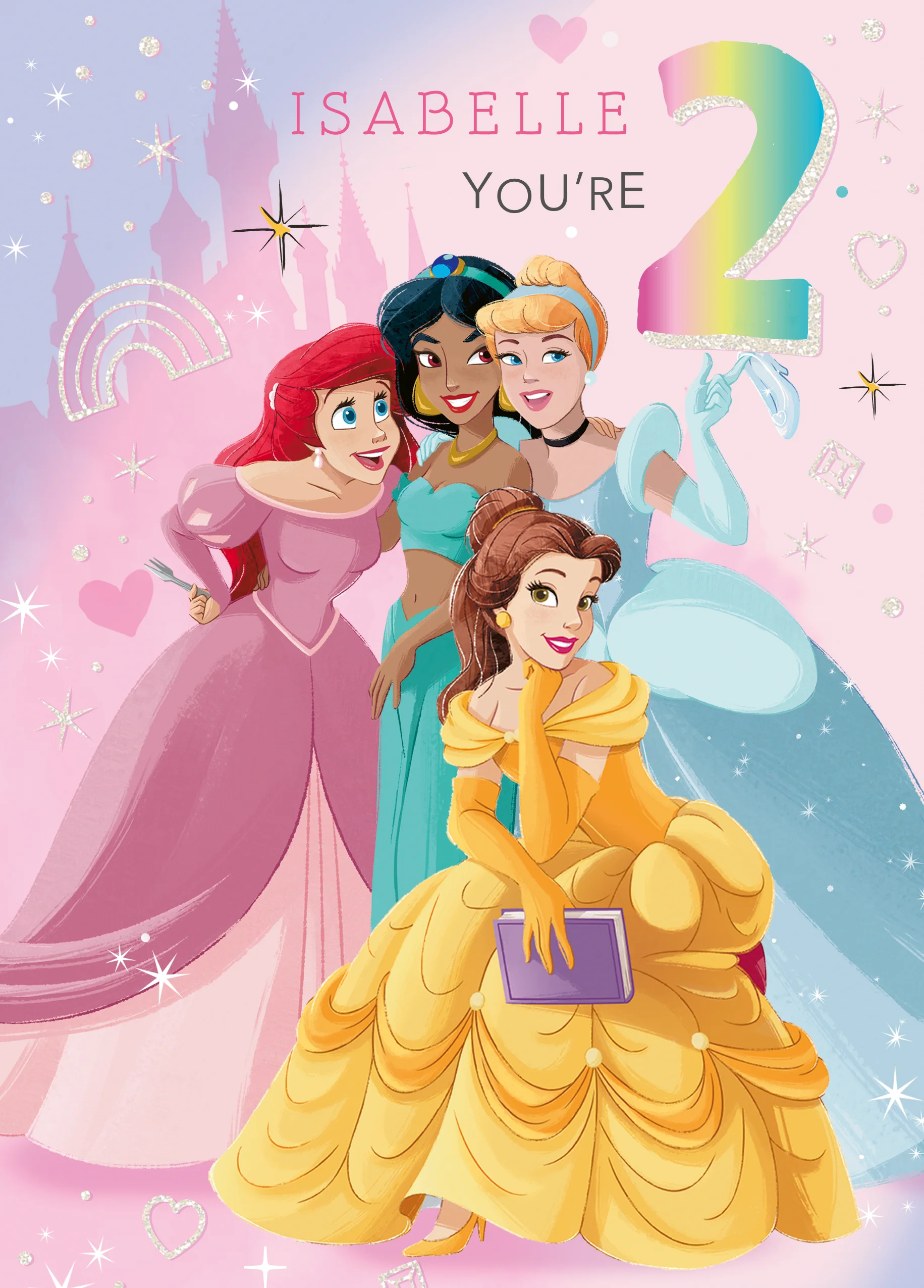 Personalised Disney Princess Colouring 2nd Birthday Card