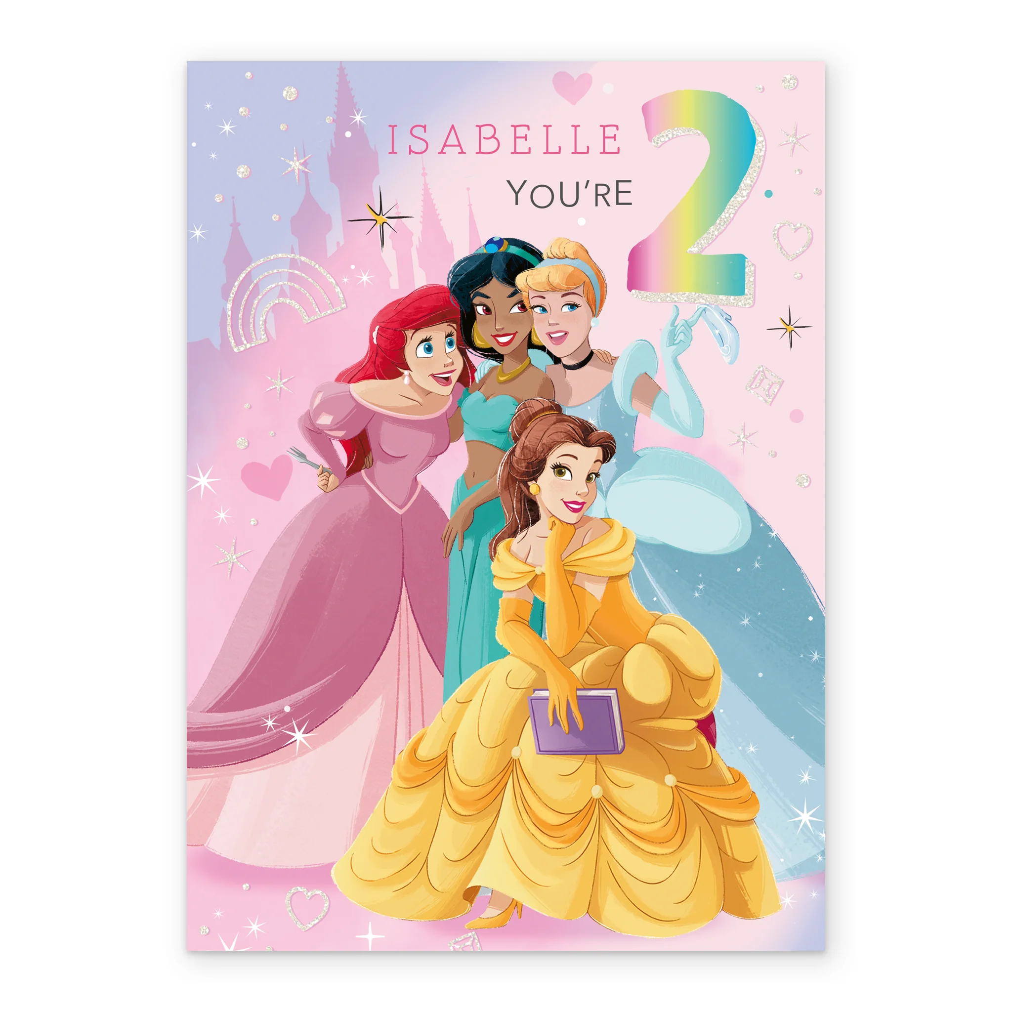 Personalised Disney Princess Colouring 2nd Birthday Card - Image 2