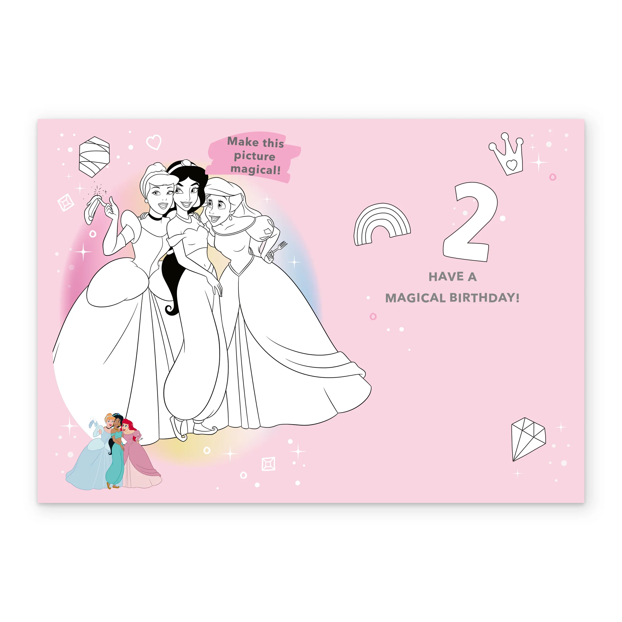 Personalised Disney Princess Colouring 2nd Birthday Card - Image 3