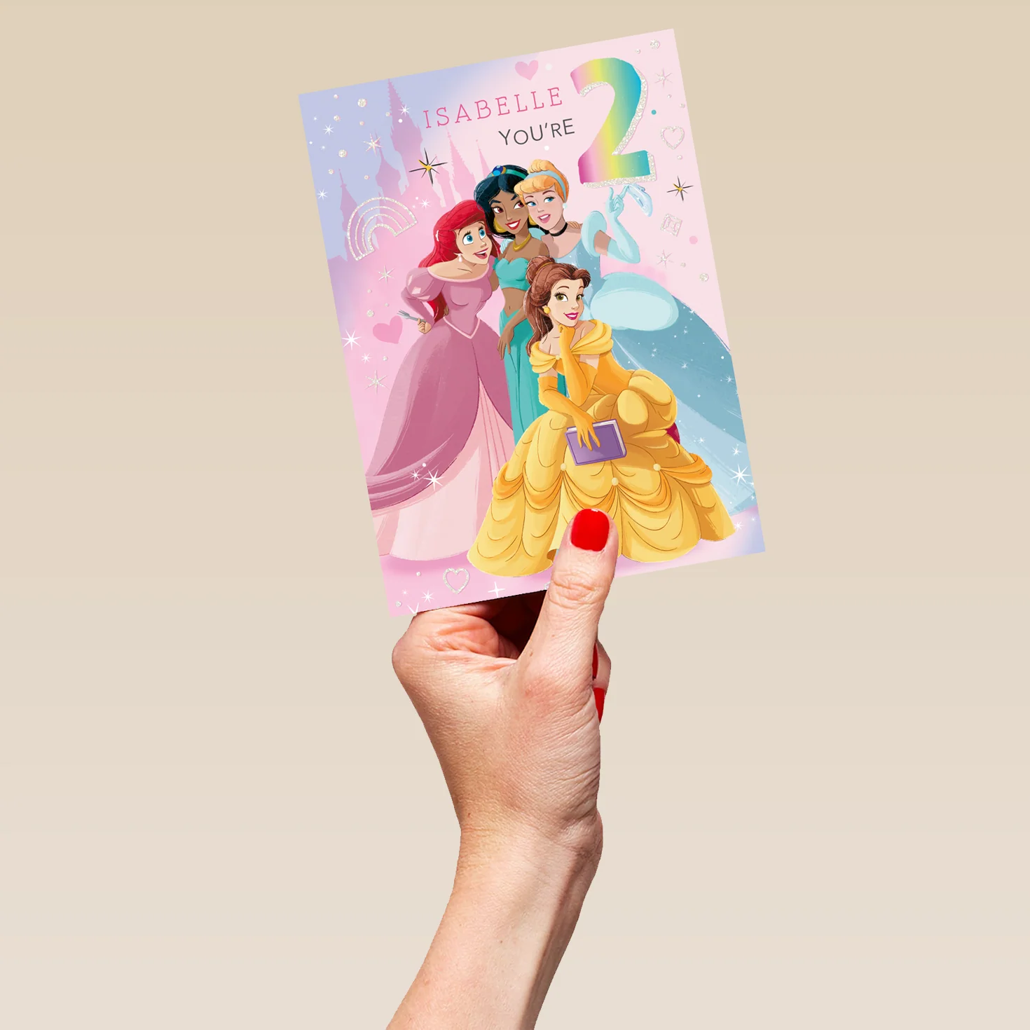Personalised Disney Princess Colouring 2nd Birthday Card - Image 5
