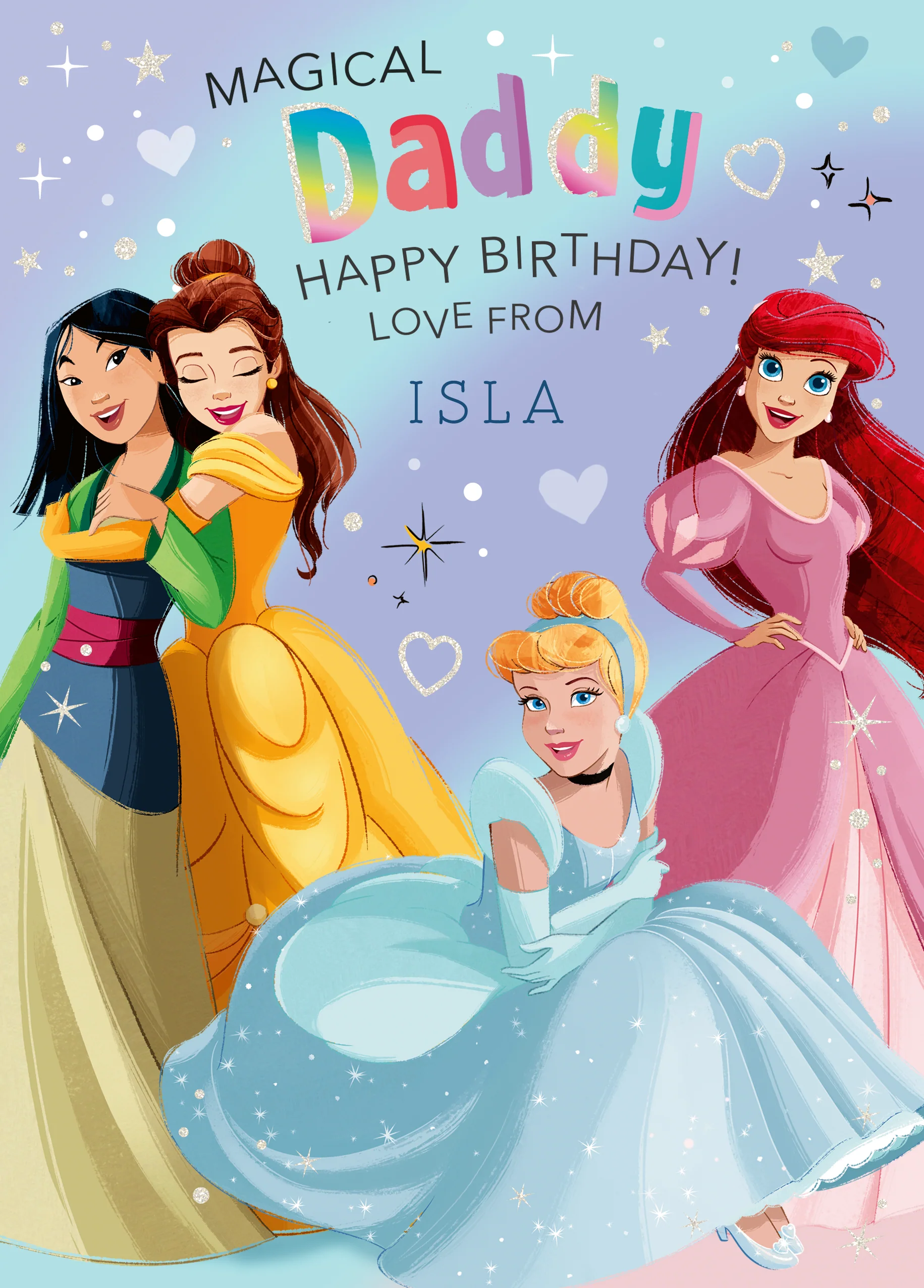 Personalised Disney Princess Colouring Birthday Card For Daddy