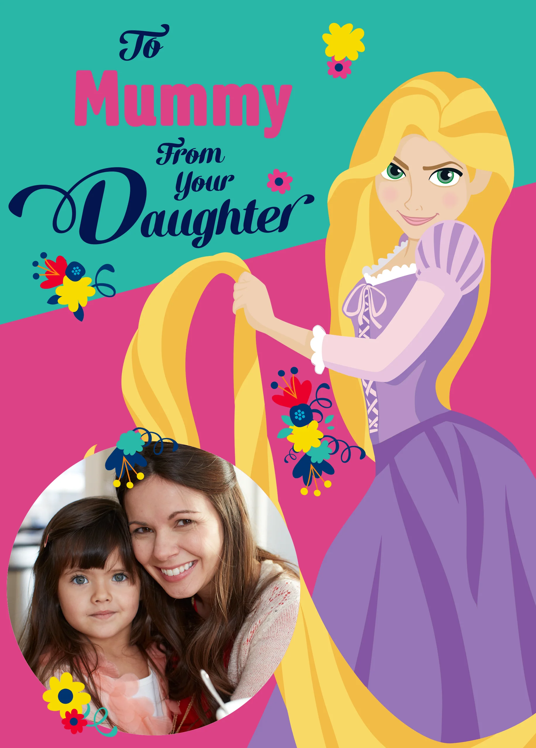 Personalised Disney Princess Mother's Day Photo Upload Card For Mummy From Your Daughter