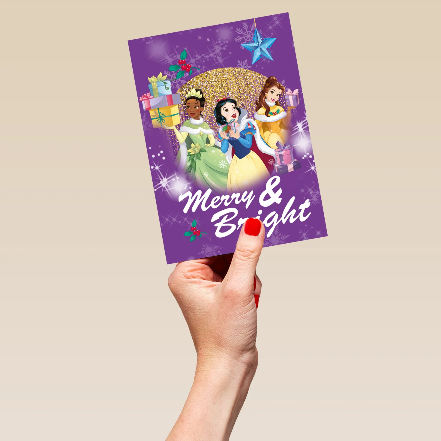 Personalised Disney Princesses Tiana, Snow White & Belle Christmas Card - Image 5