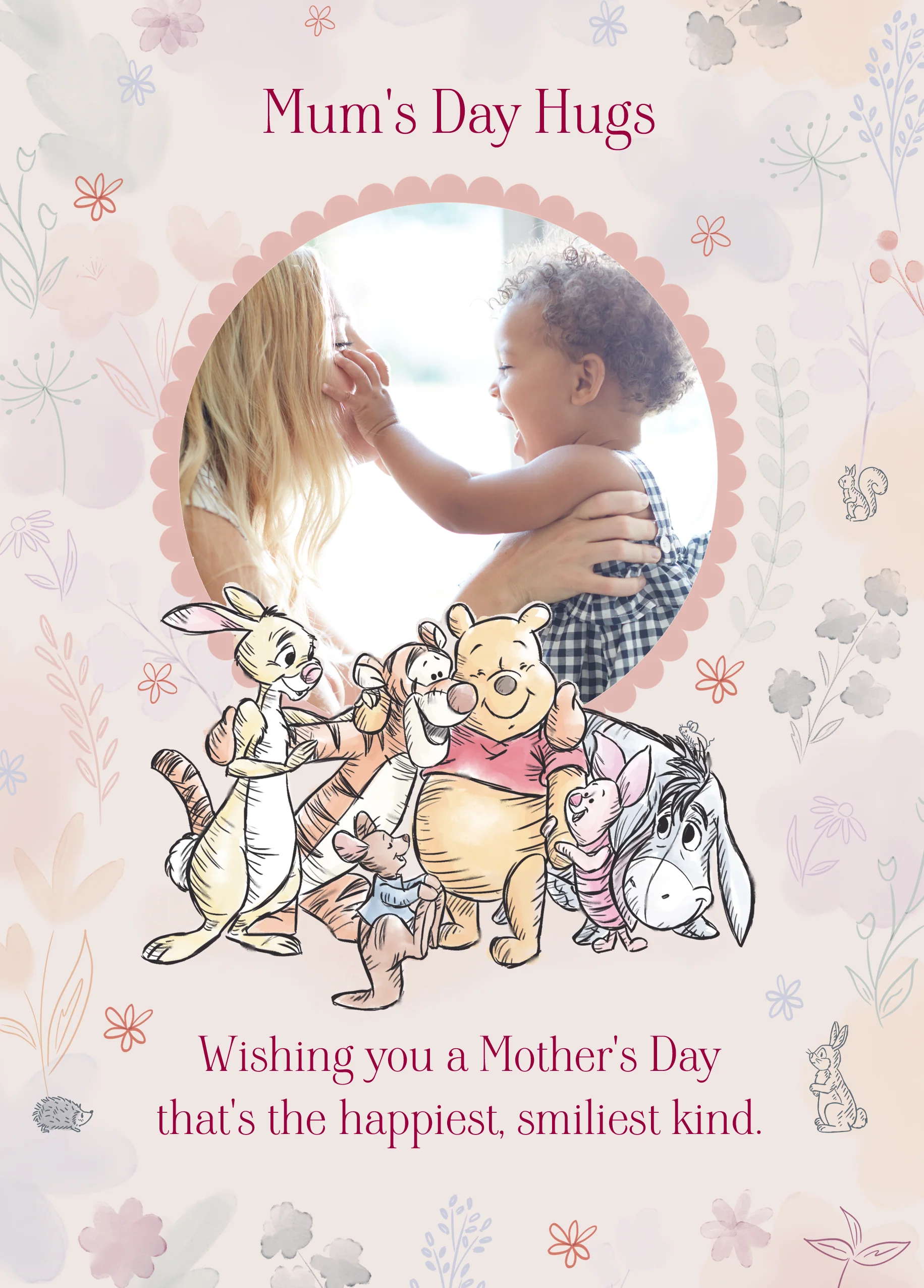 Personalised Disney Winnie The Pooh Hugs Mother's Day Photo Upload Card For Mum