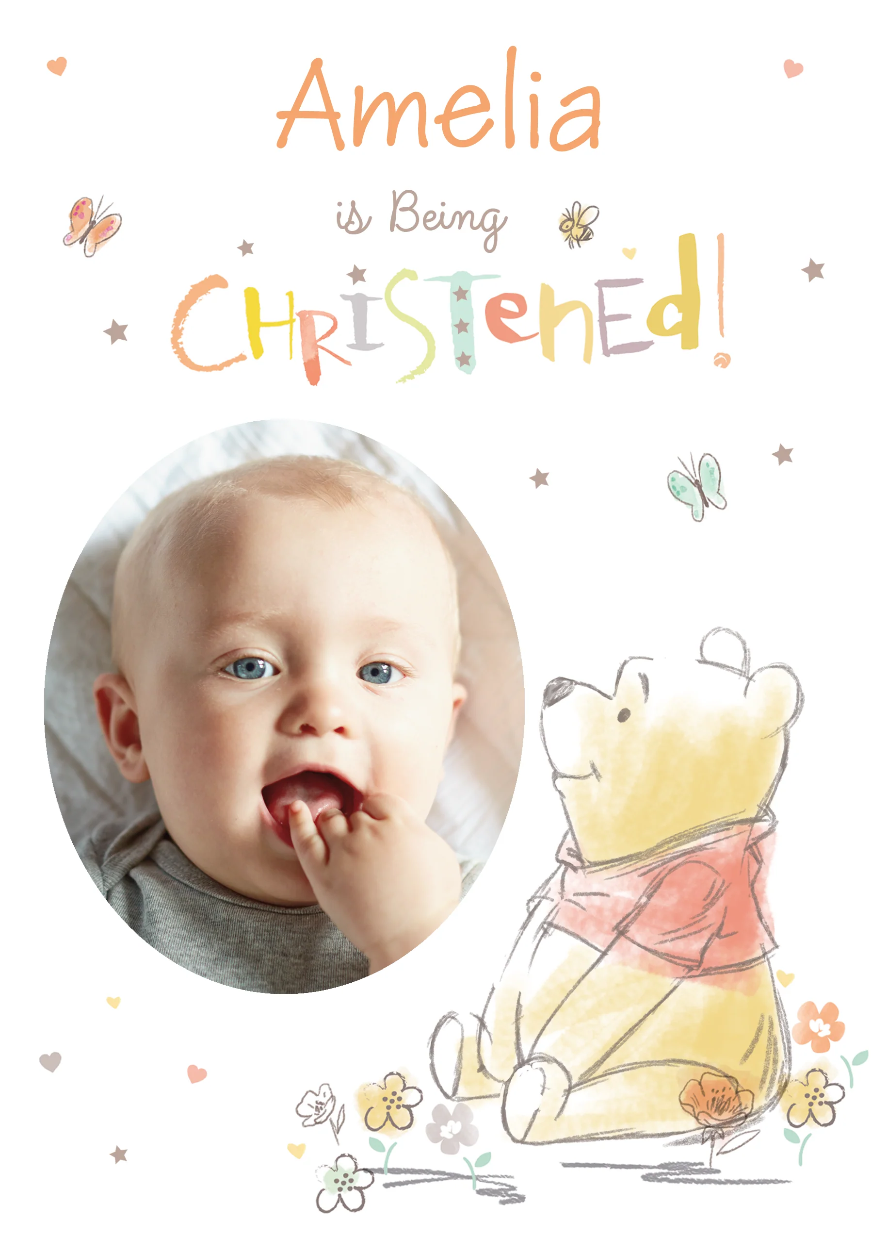 Personalised Disney Winnie The Pooh Photo Upload Christening Card