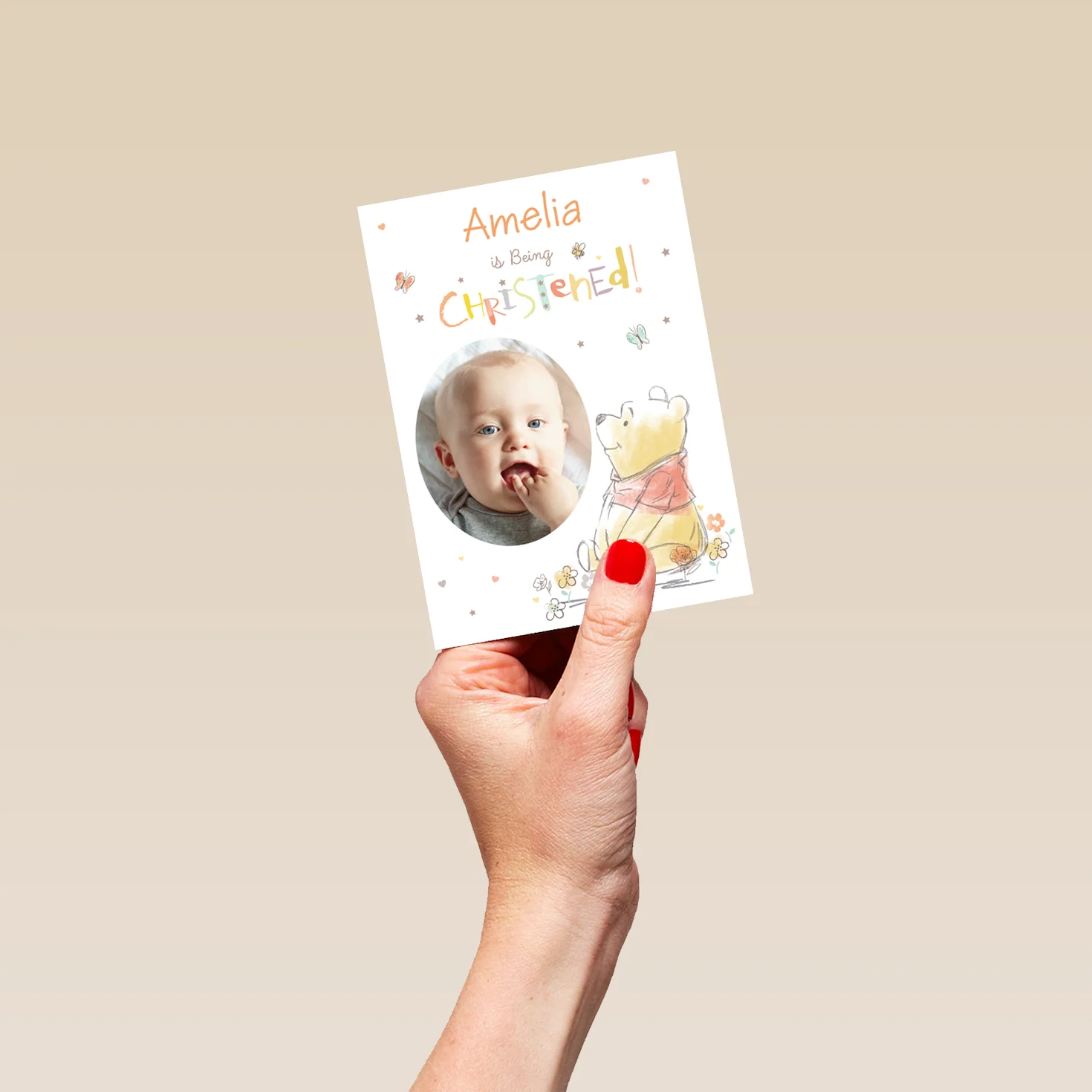 Personalised Disney Winnie The Pooh Photo Upload Christening Card - Image 4