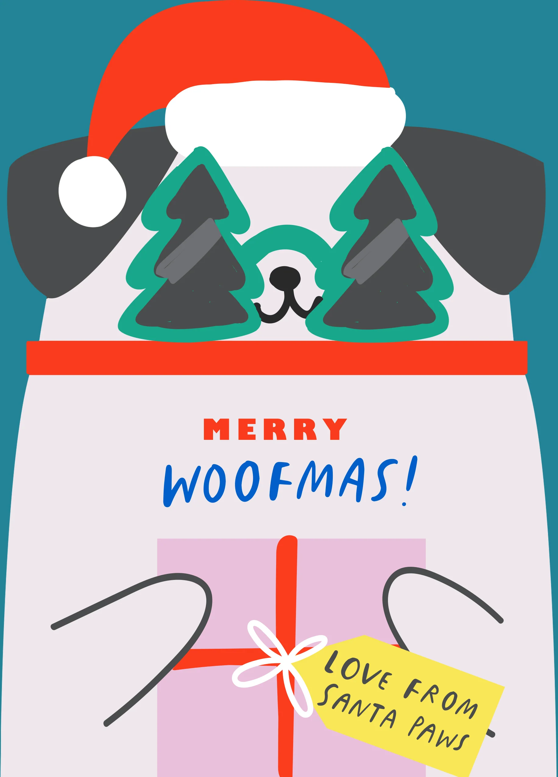 Personalised Dog And Santa Christmas Card