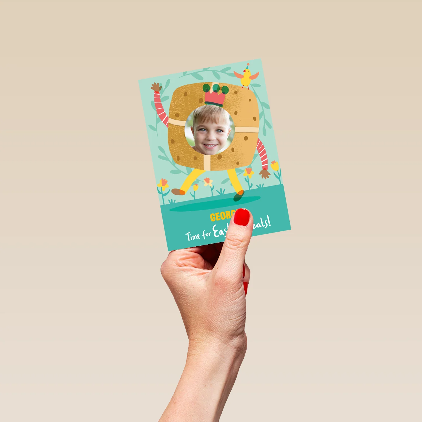 Personalised Easter Hot Cross Bun Kids Photo Upload Easter Card - Image 4