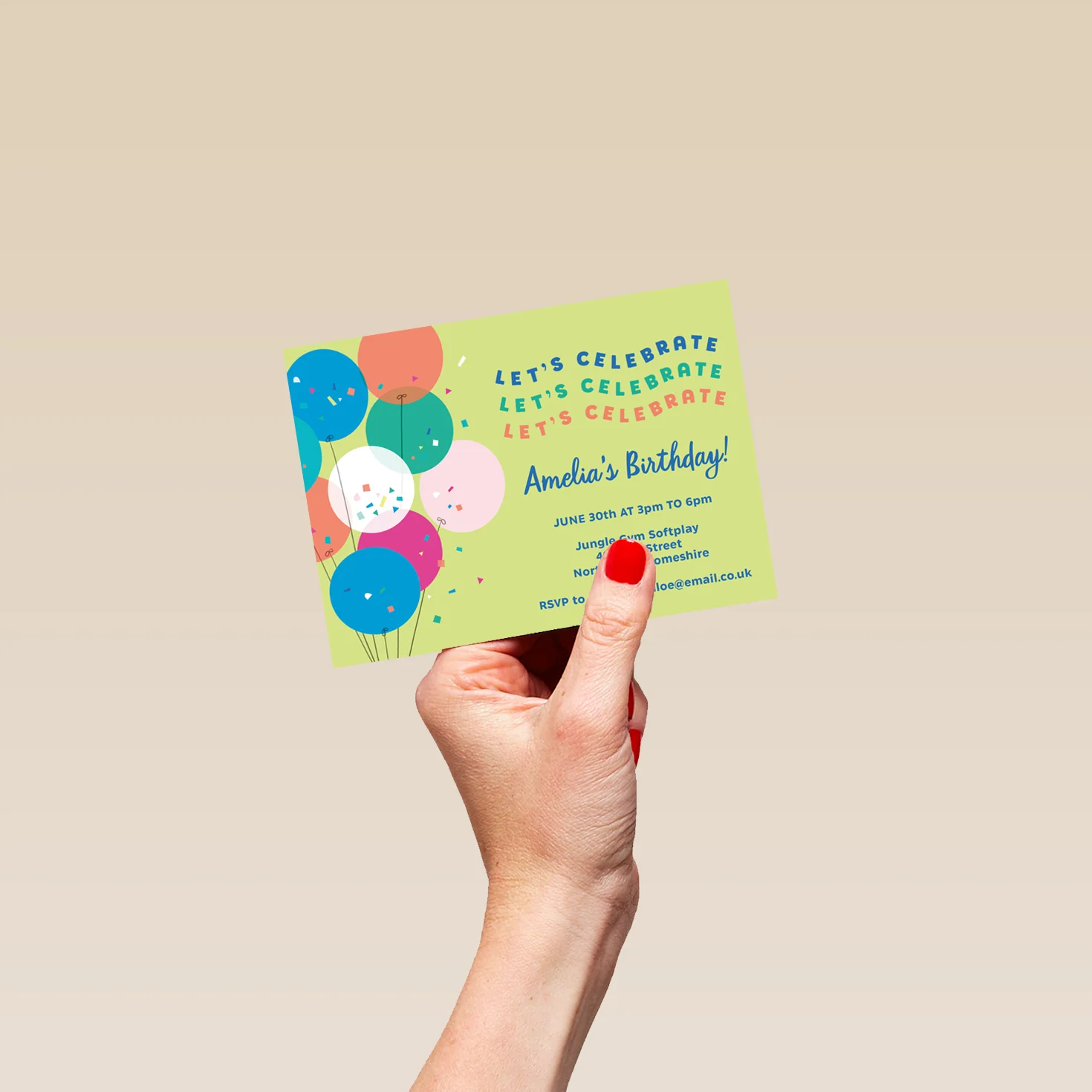Personalised Editable Balloons & Confetti Birthday Invitation - Image 4