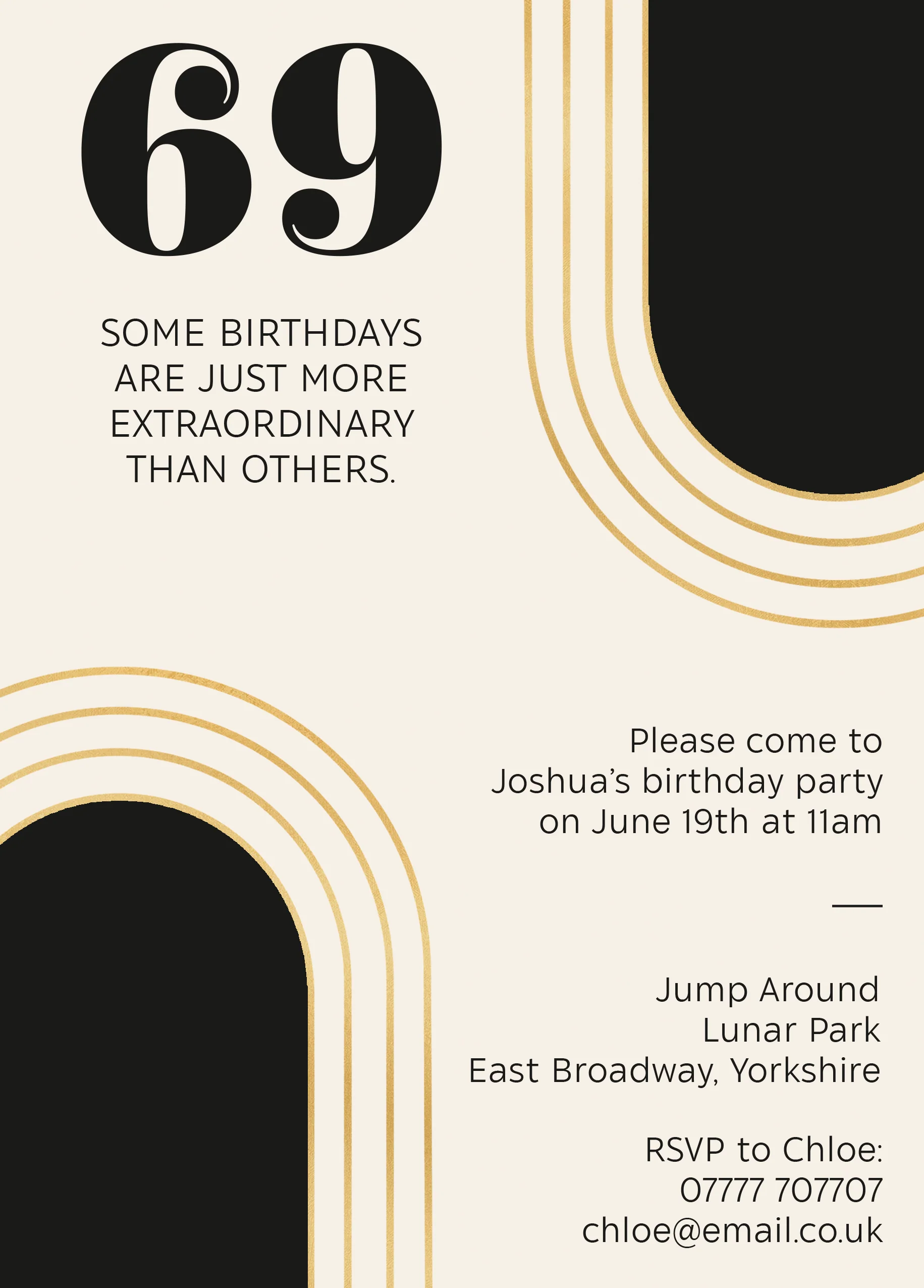 Personalised Editable Black Arch Birthday Invitation