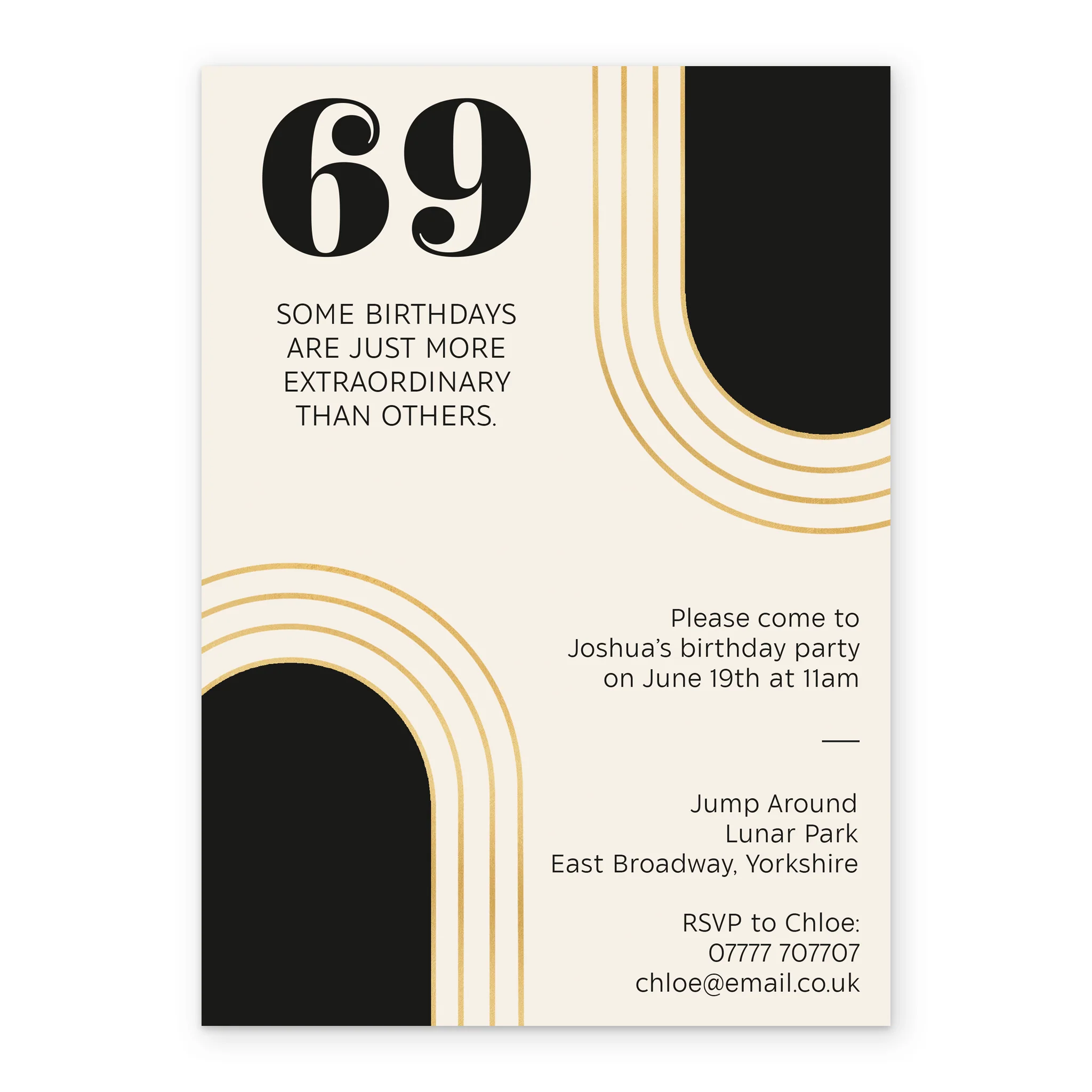 Personalised Editable Black Arch Birthday Invitation - Image 2