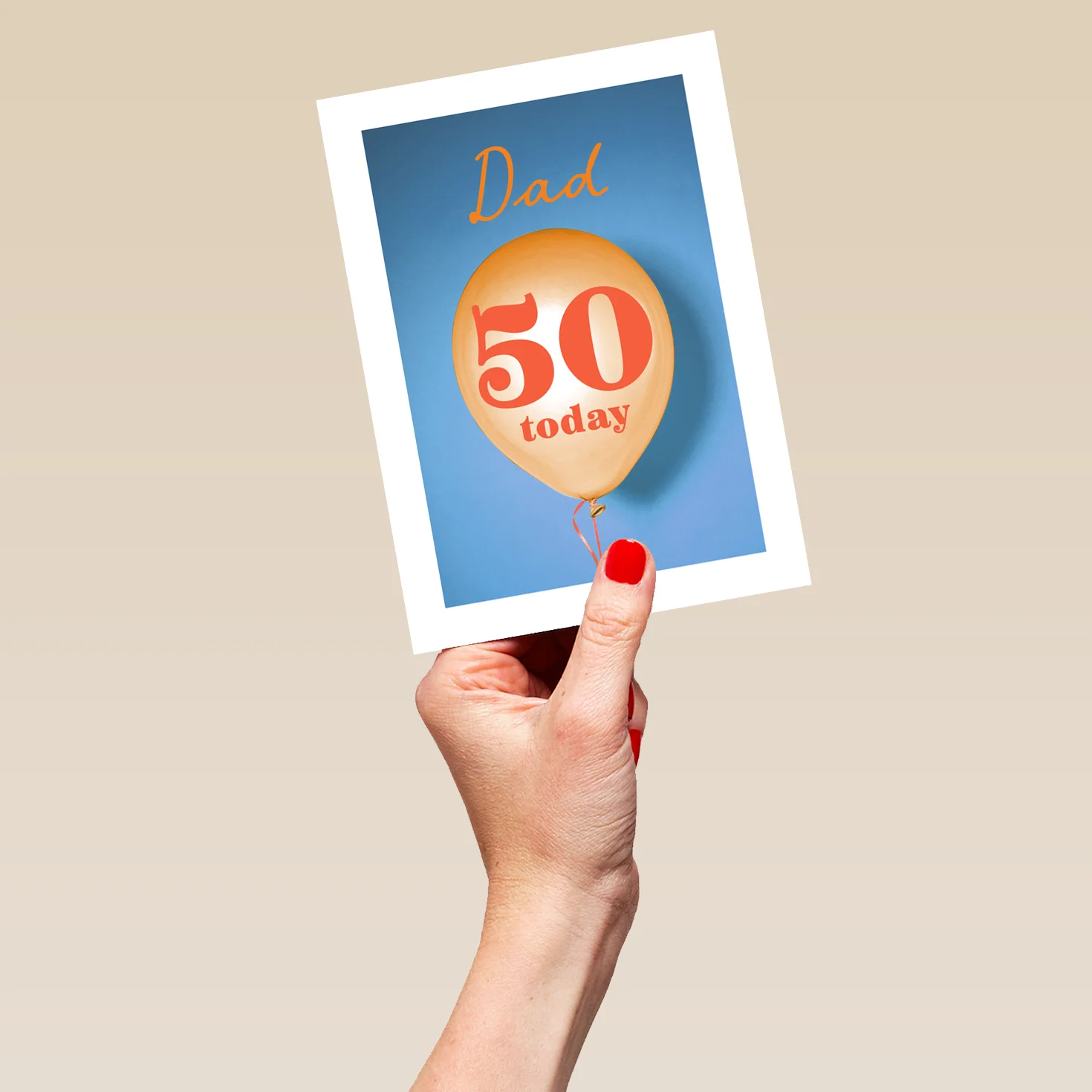 Personalised & Editable Blue and Orange Balloon 50th Birthday Card - Image 5