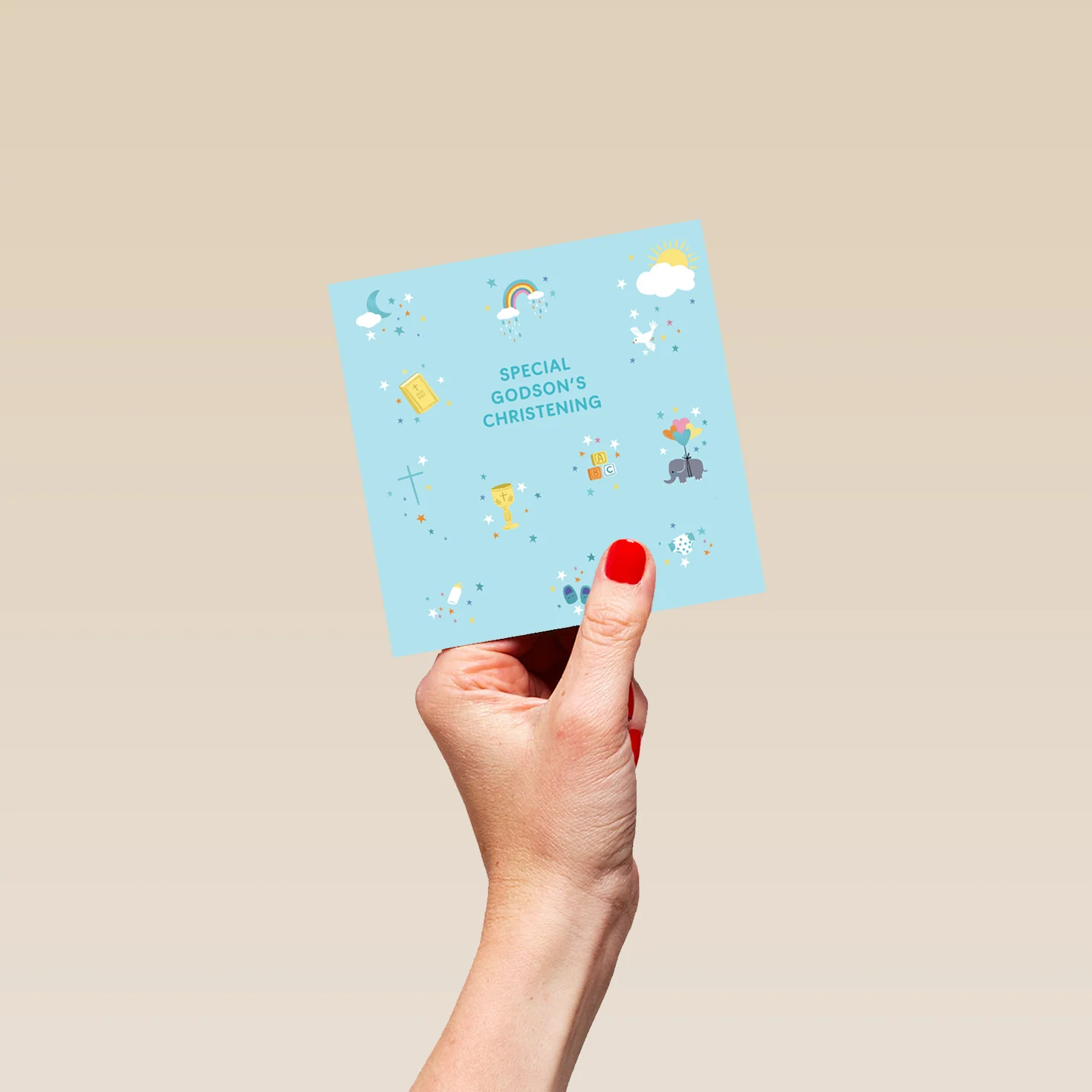 Personalised Editable Blue Cute Icons Christening Card for Godson - Image 4