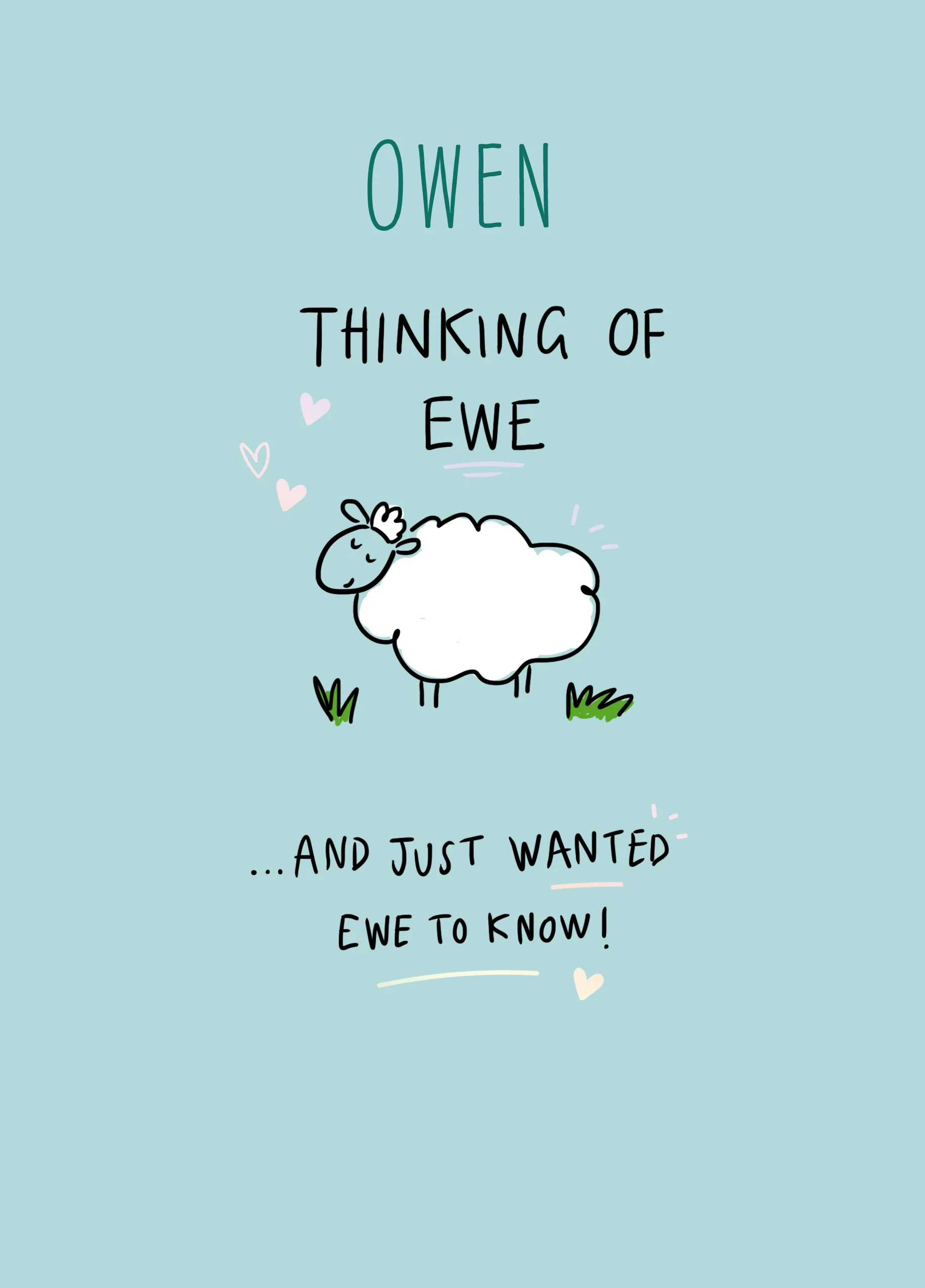 Personalised Editable Blue Ewe Thinking of You Card