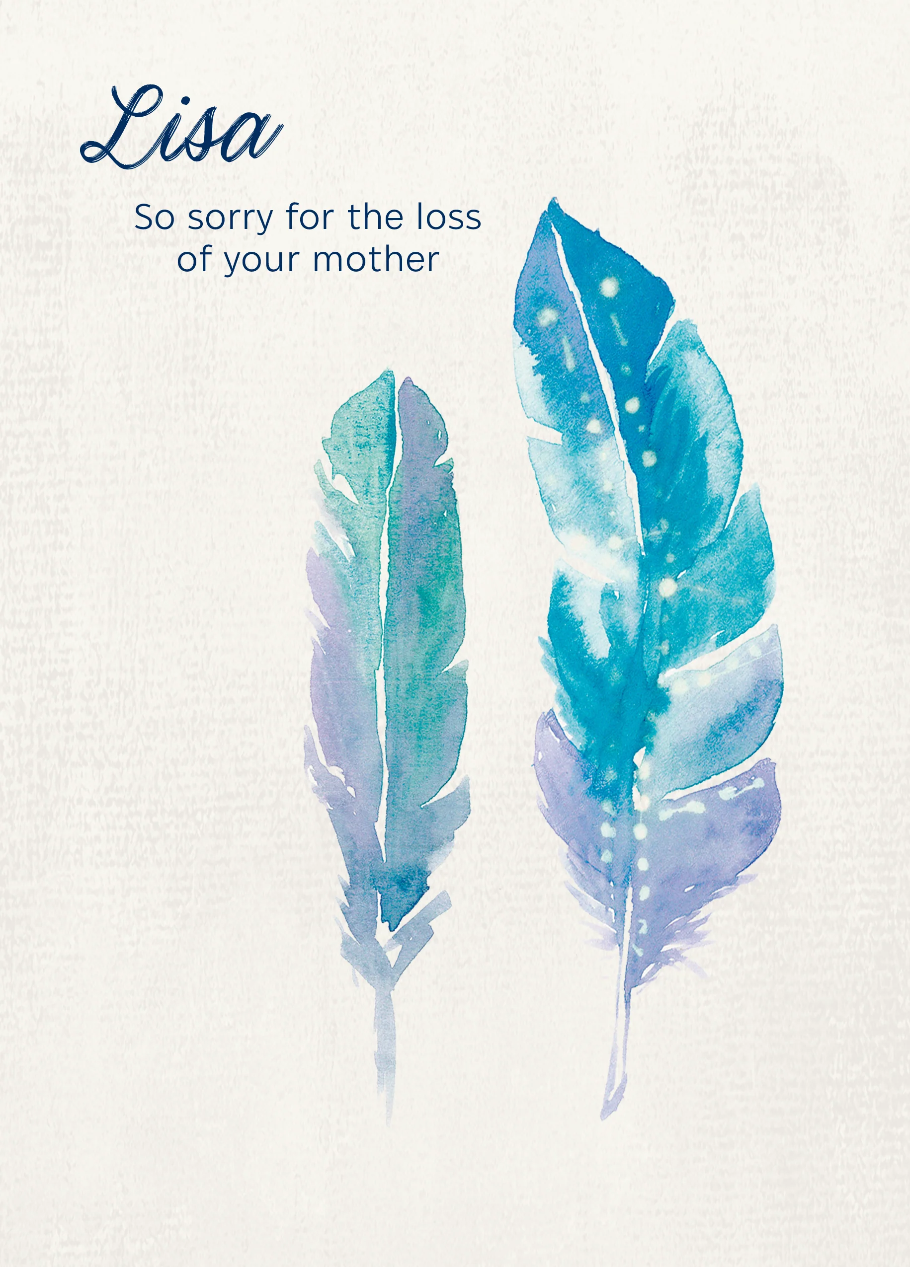 Personalised Editable Blue Feathers Sympathy Card