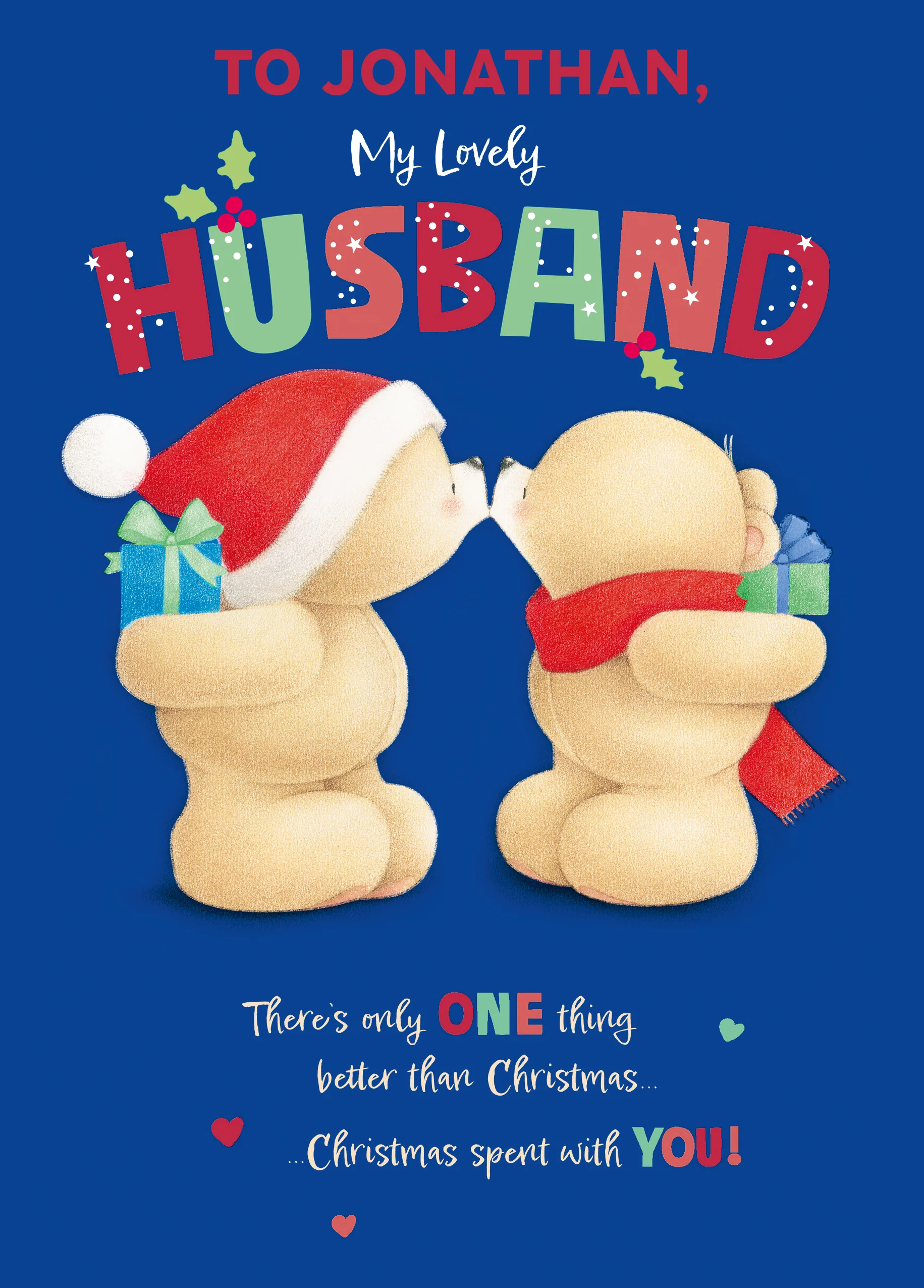 Personalised Editable Blue Forever Friends Bears Gift Exchange Christmas Card for Husband