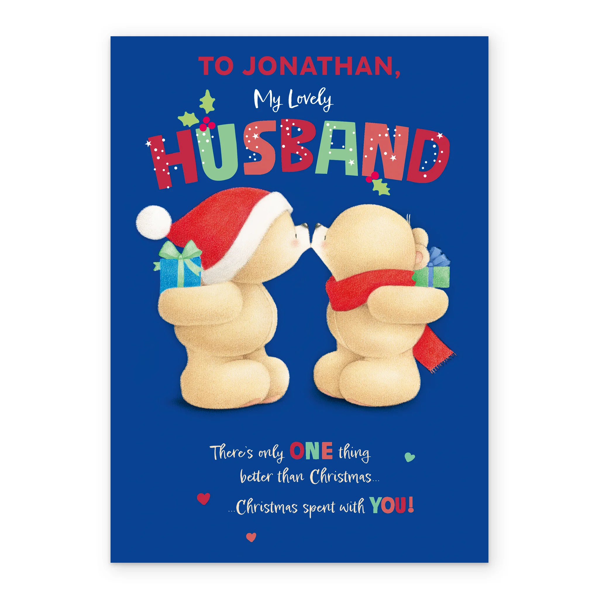 Personalised Editable Blue Forever Friends Bears Gift Exchange Christmas Card for Husband - Image 2