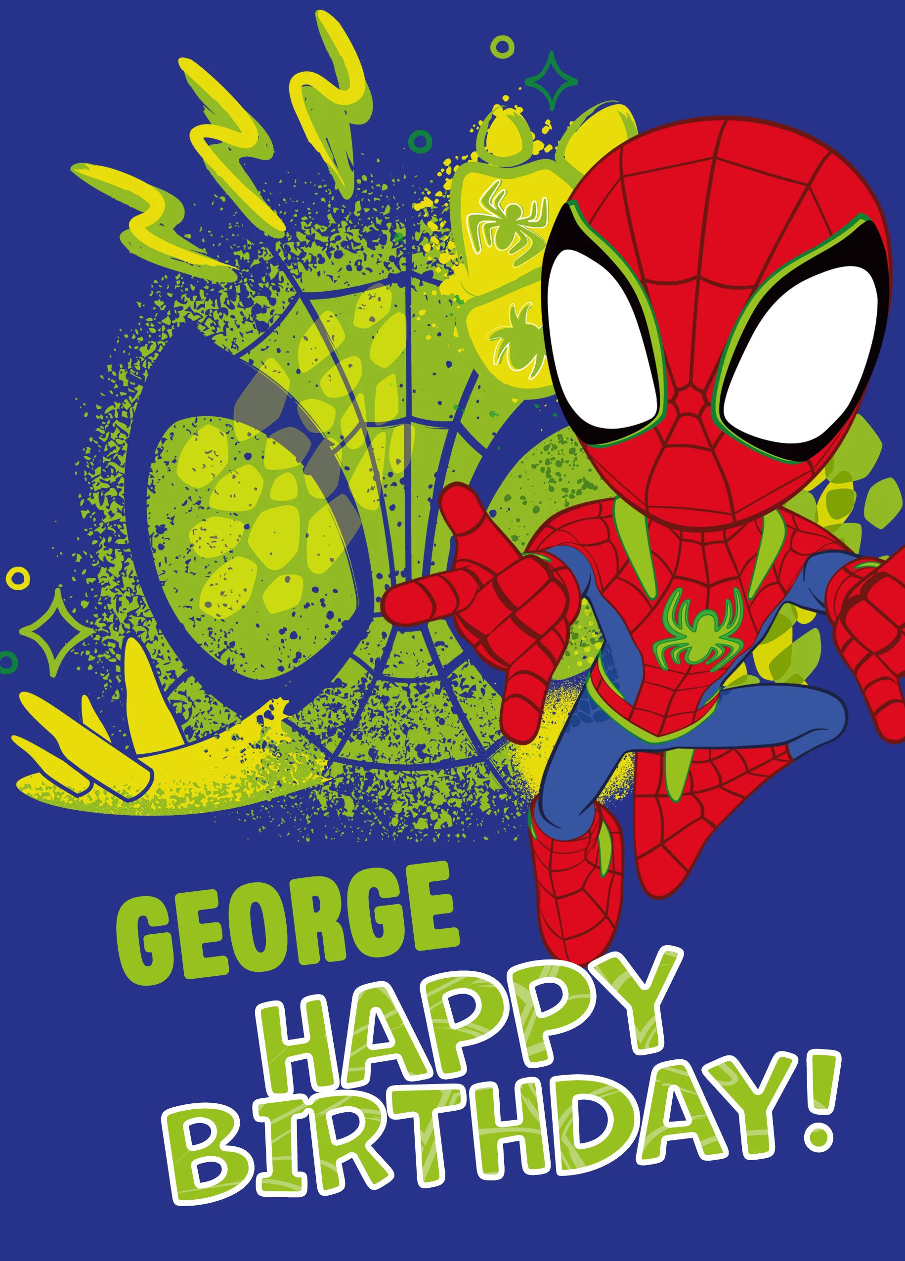 Personalised Editable Blue MARVEL Spidey Kids Birthday Card