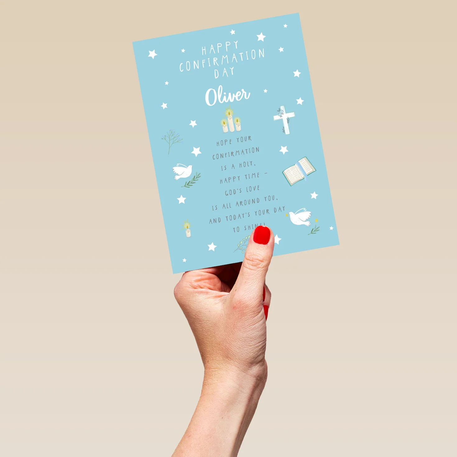 Personalised Editable Blue Religious Icons Confirmation Card - Image 5
