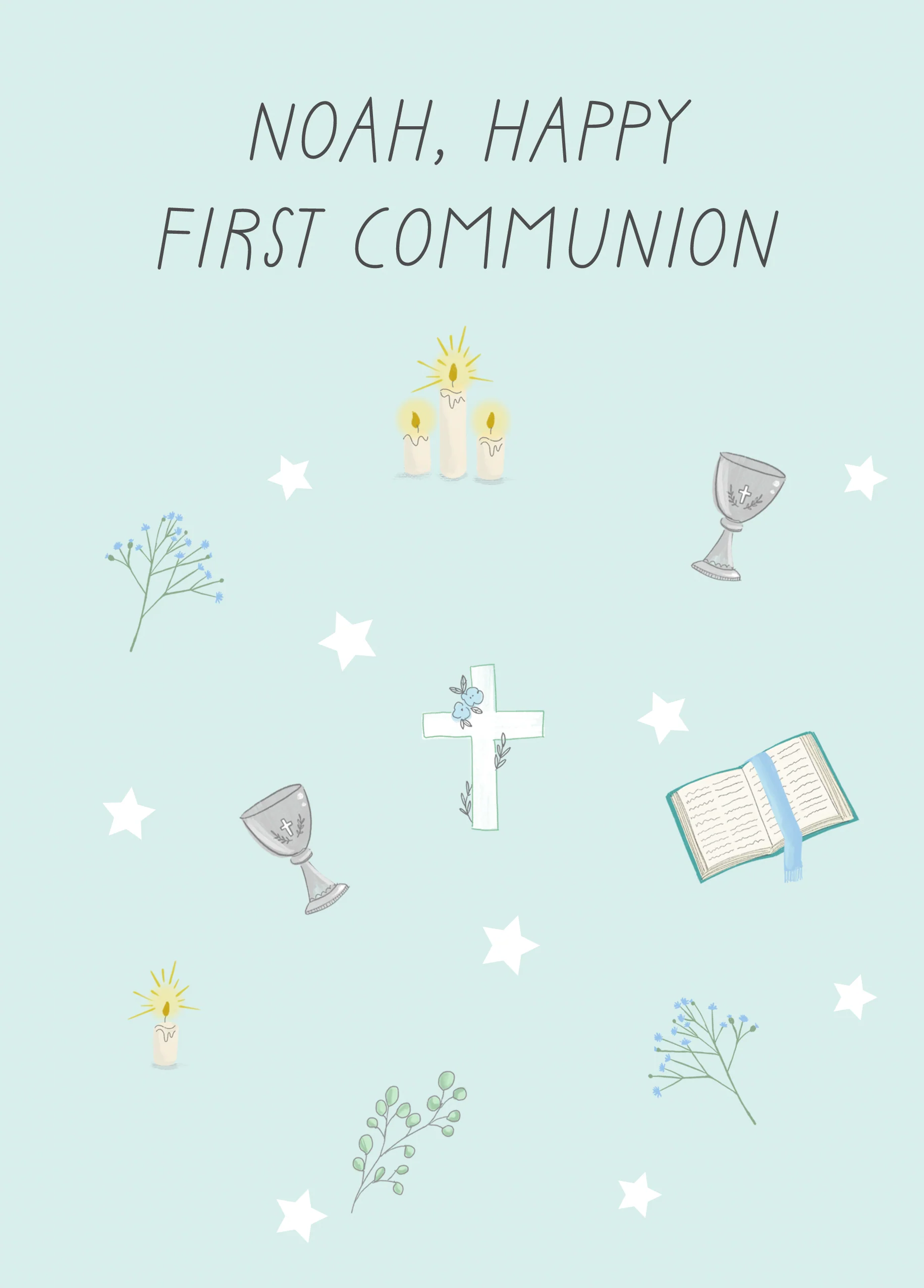 Personalised Editable Blue Religious Icons First Communion Card