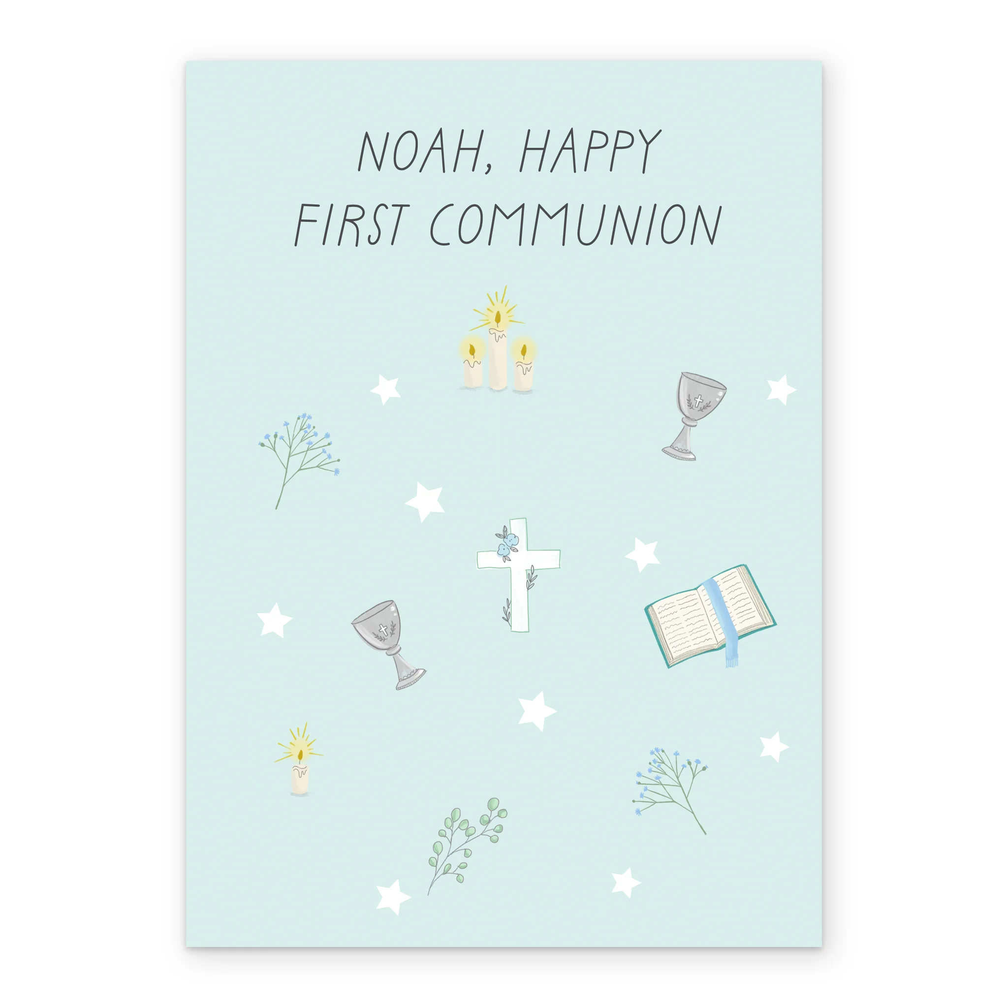 Personalised Editable Blue Religious Icons First Communion Card - Image 2
