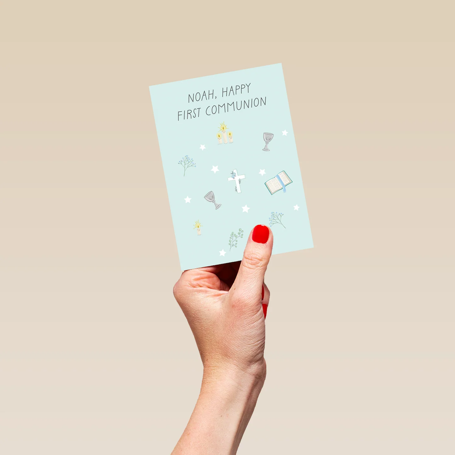 Personalised Editable Blue Religious Icons First Communion Card - Image 4