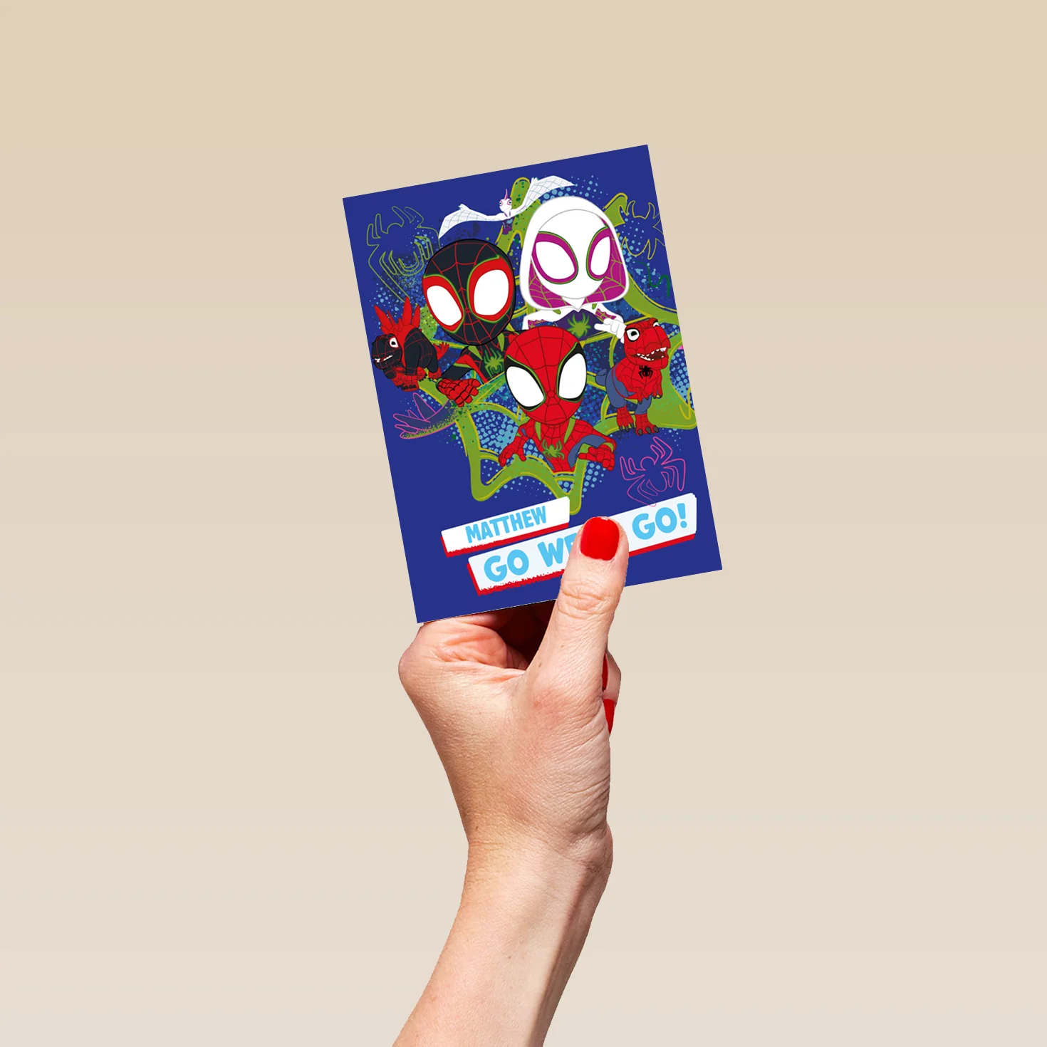Personalised Editable Blue Spider-Man & Friends Kids Birthday Card - Image 4