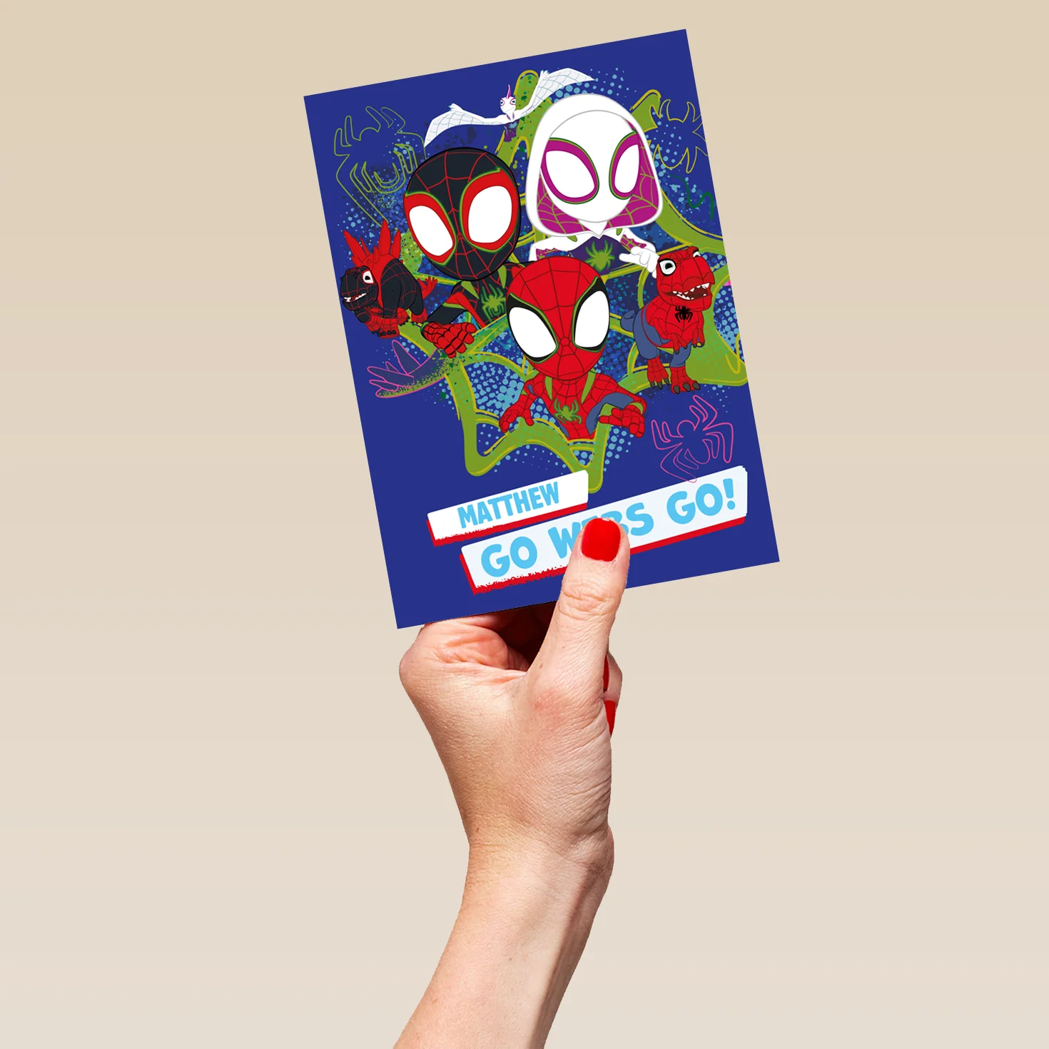 Personalised Editable Blue Spider-Man & Friends Kids Birthday Card - Image 5