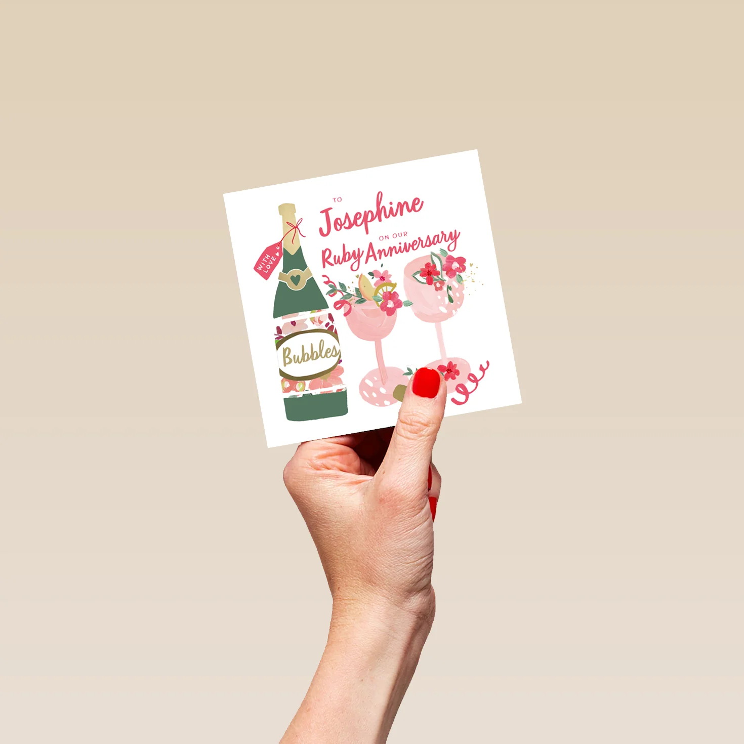 Personalised Editable Champagne & Glasses 40th Ruby Anniversary Card - Image 4
