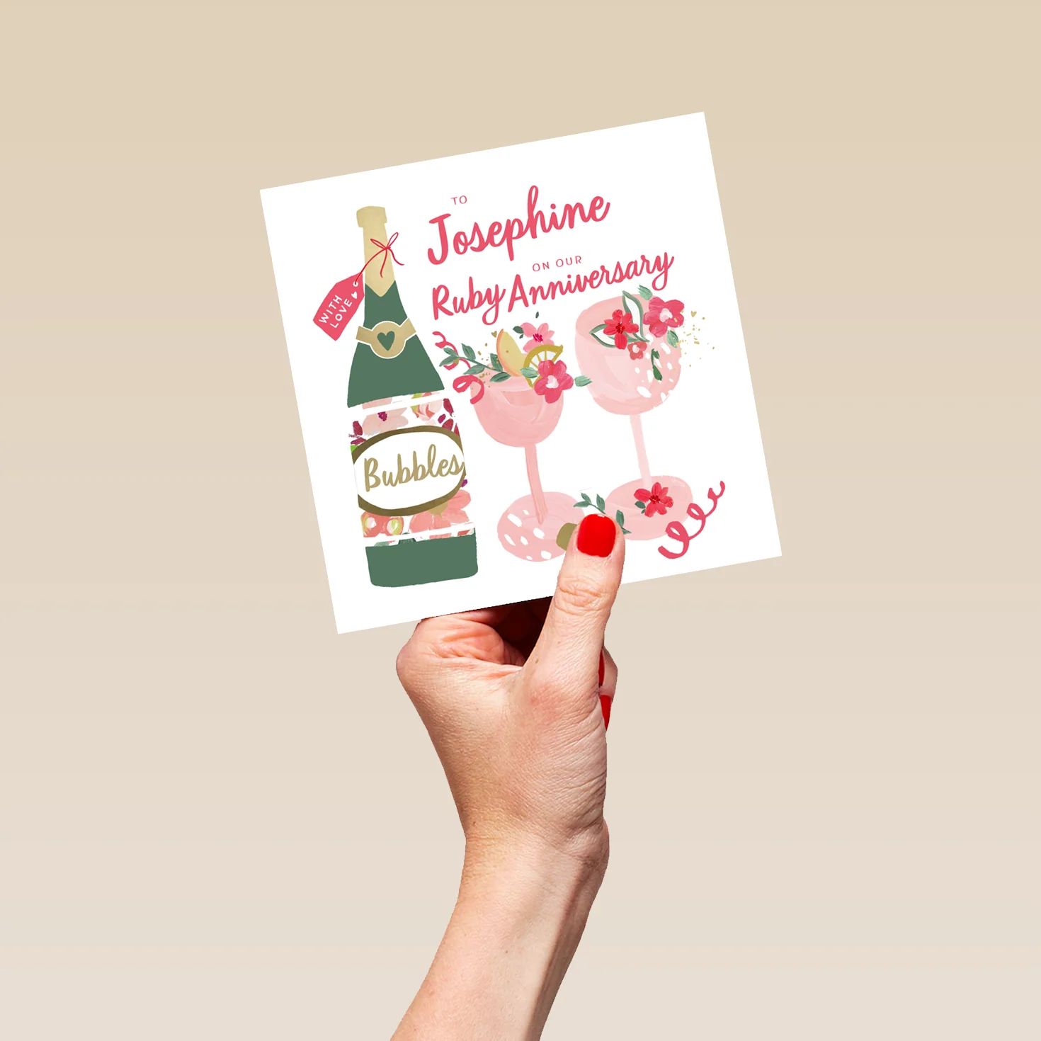 Personalised Editable Champagne & Glasses 40th Ruby Anniversary Card - Image 5
